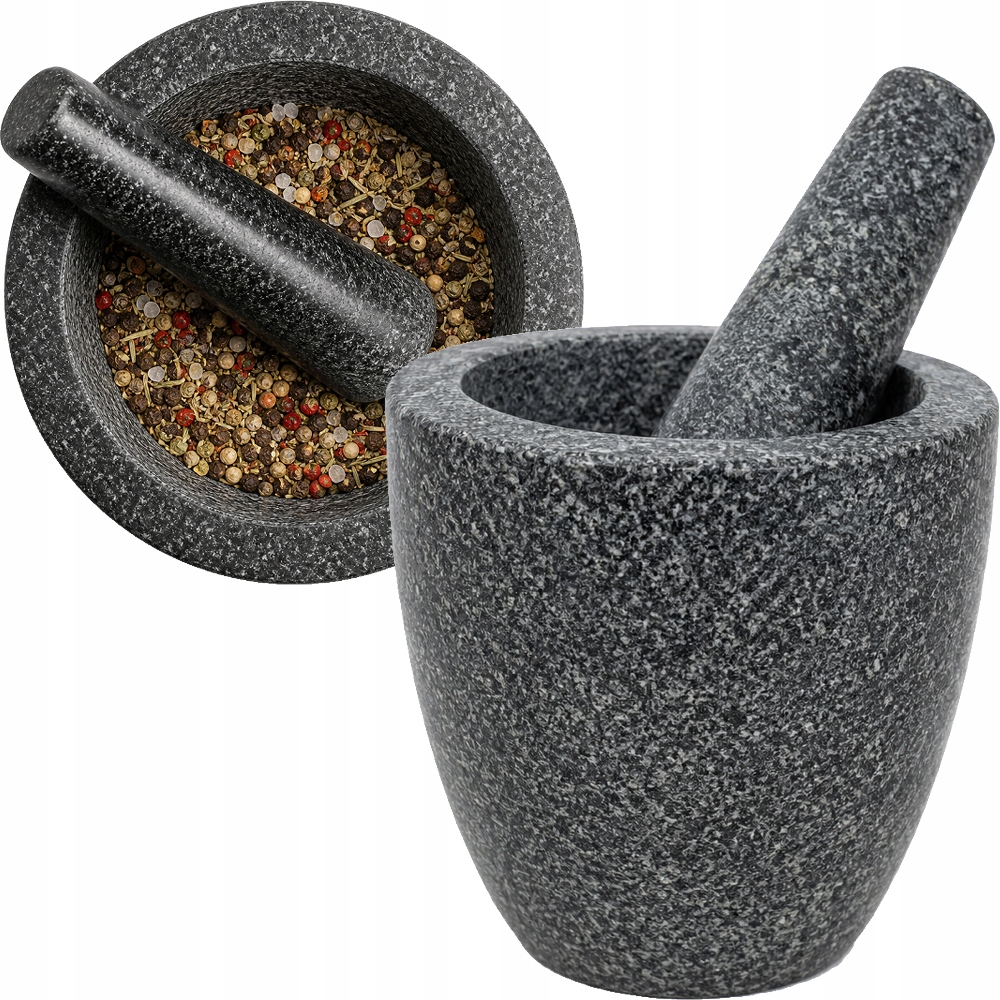 Kuchyňský hmoždíř Granitový Kamenný s paličkou Vysoký Průměr 12 cm Jade