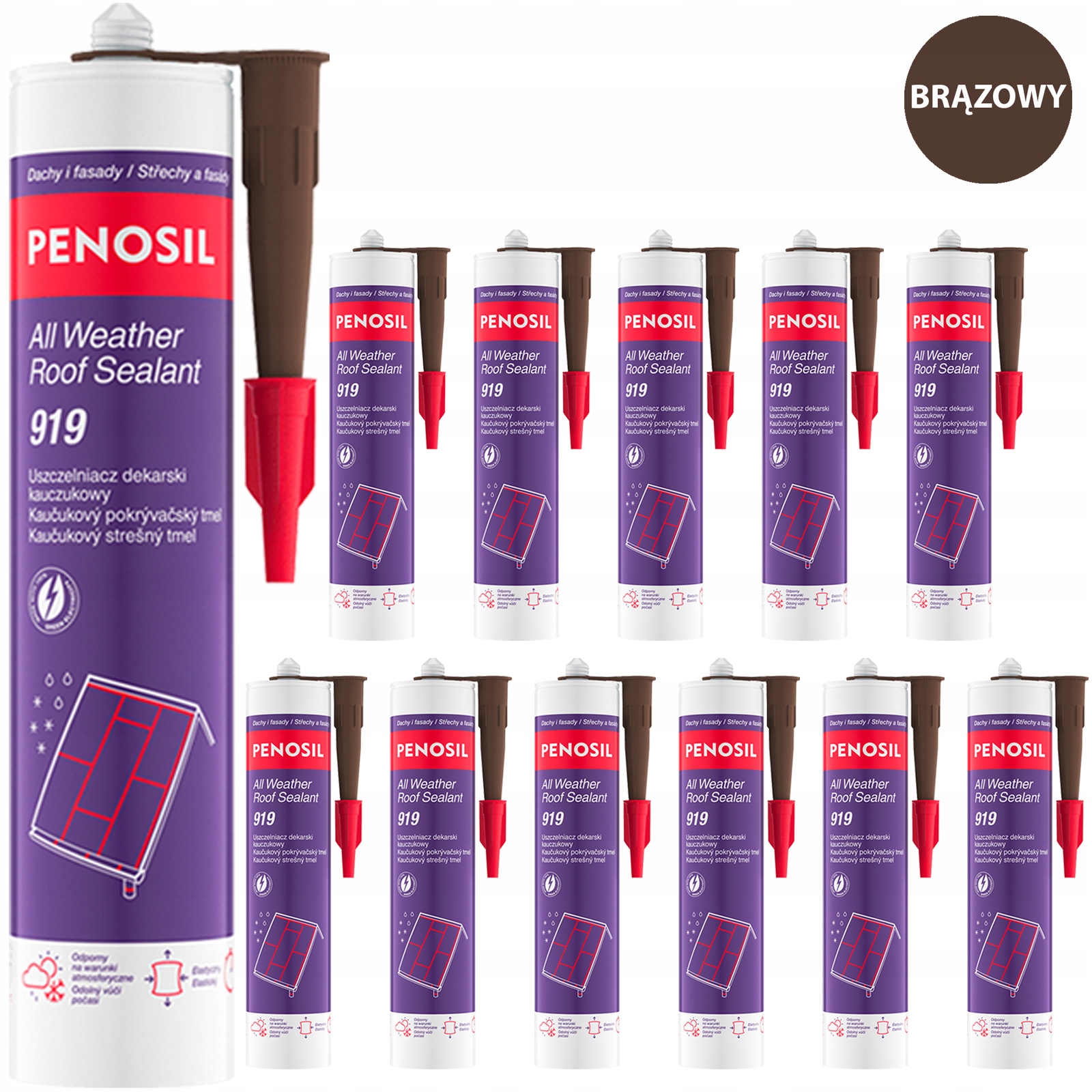 12x Specializovaný Dekarski tmel Penosil 919 Hnědý na mokrou střechu