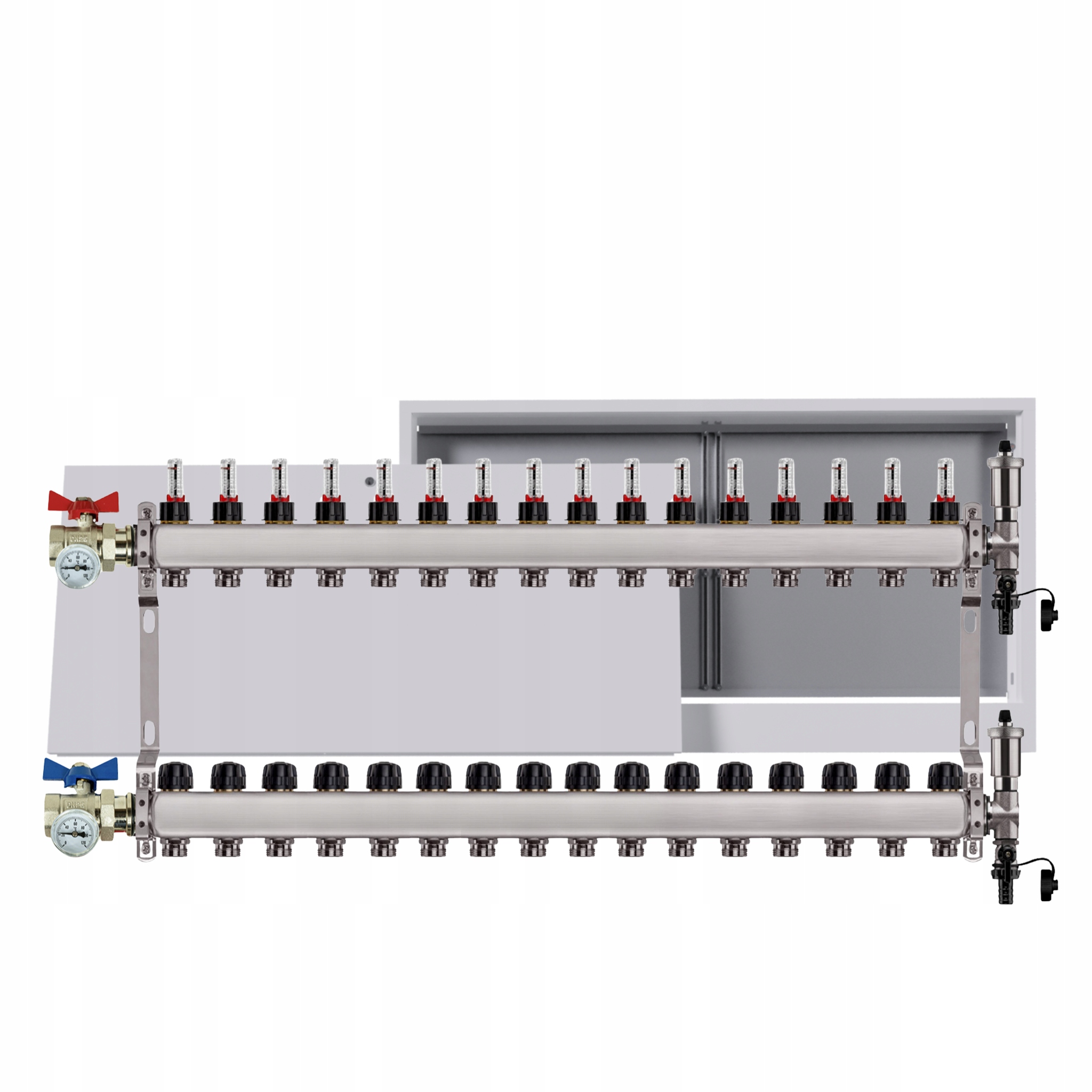 Nerezový rozdělovač podlahy 16 okruhů nástěnná skříňka ventily