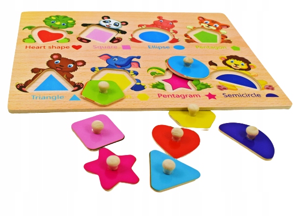 DUŻE PUZZLE DREWNIANE EDUKACYJNE UKŁADANKA FIGURY Wiek dziecka 3 lata +