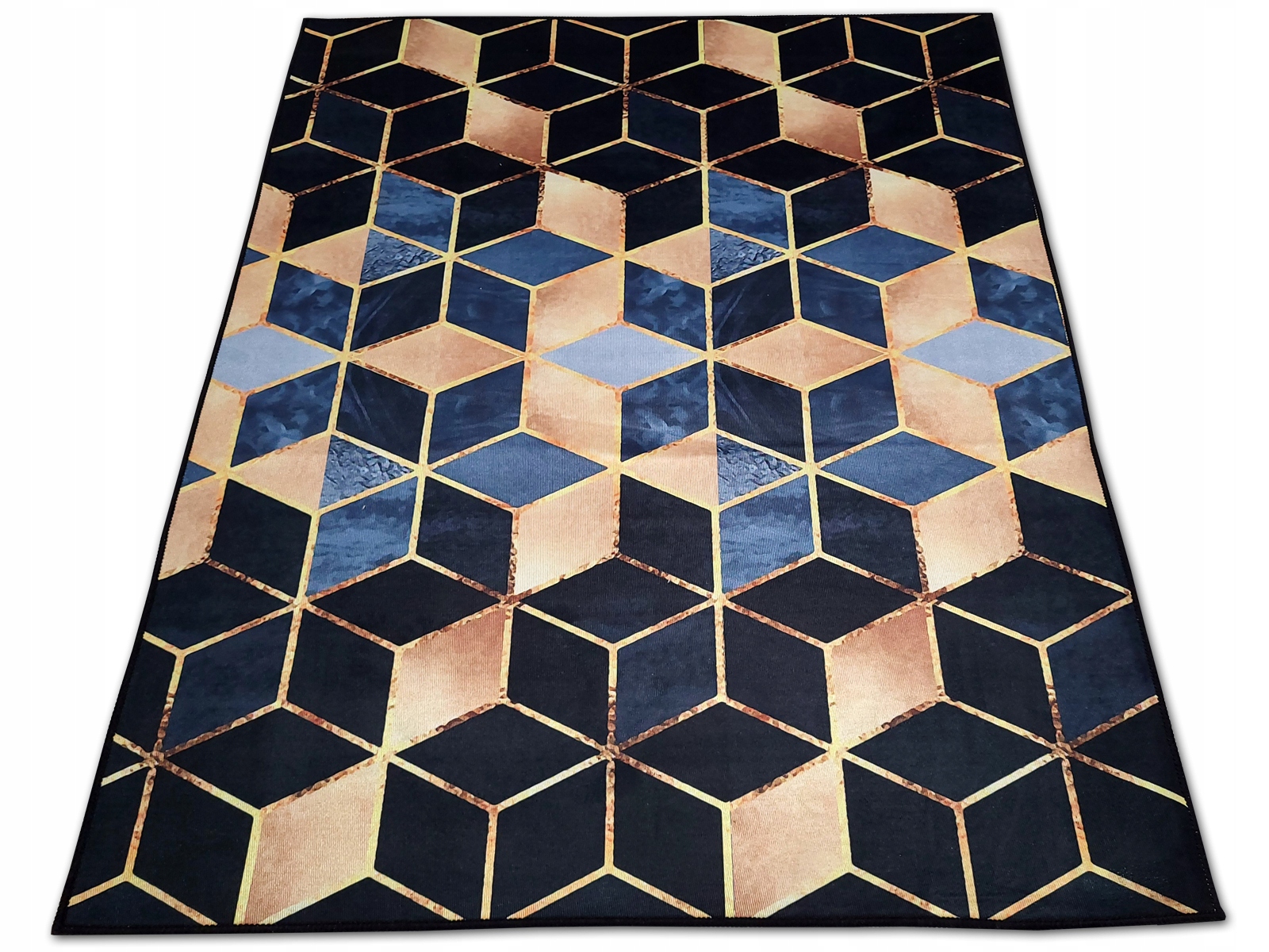 Antypoślizgowy Dywan Fancy 140x200 Kostki Cubes Romby Black Gld