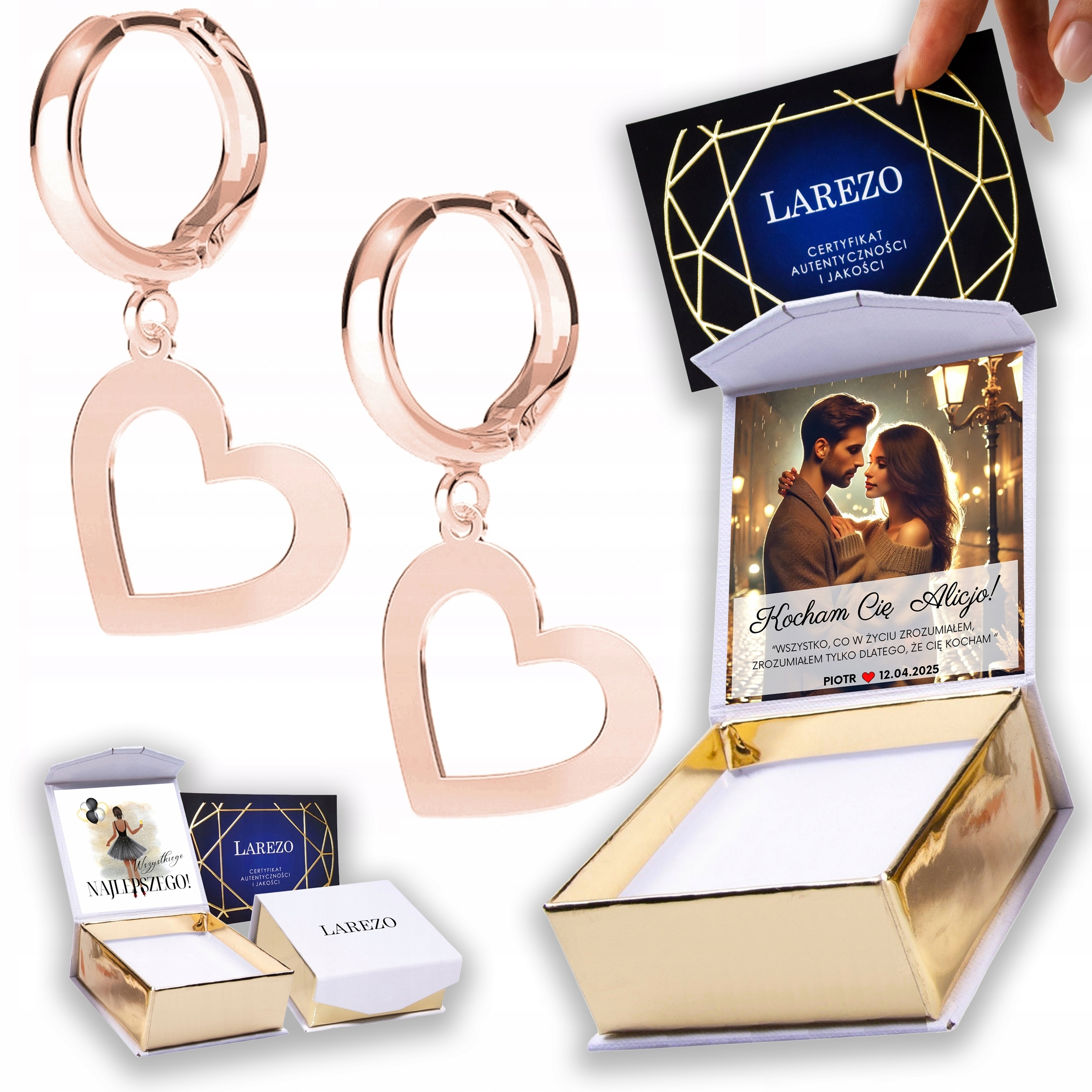 Náušnice Pozlacené 925 srdce Srdíčka Plechy s děravým srdcem Love Print