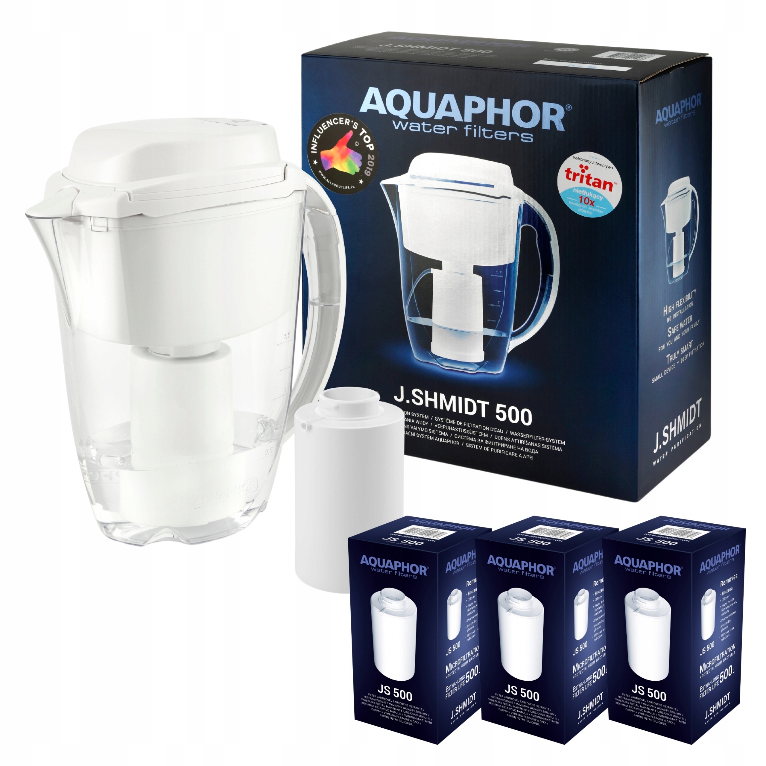 Filtrační konvice na vodu Aquaphor J. Shmidt se 3 uhlíkovými filtry Js 500