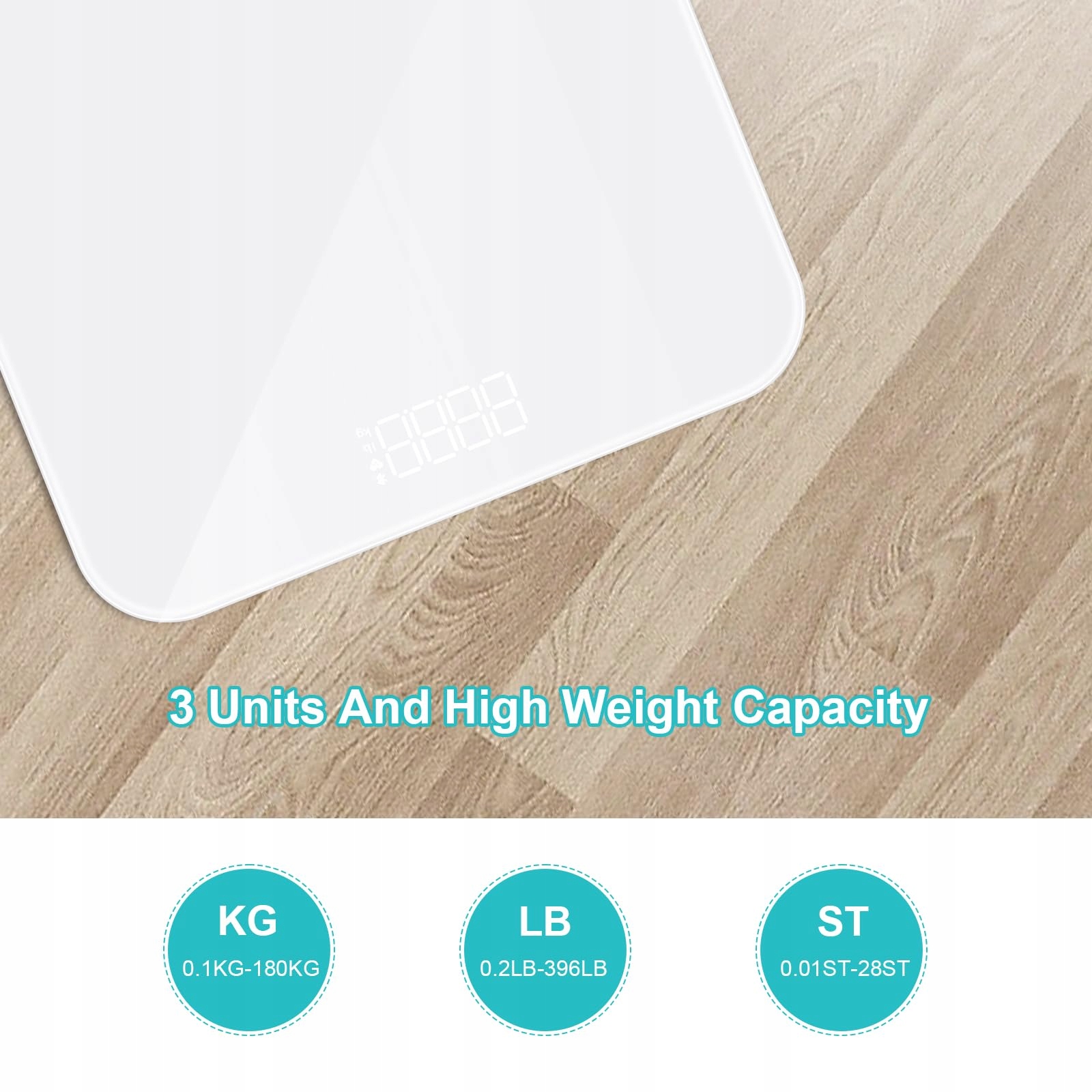 EUROPAPA Waga Łazienkowa Cyfrowa LED 180kg StepOn Biała — miniatura 3