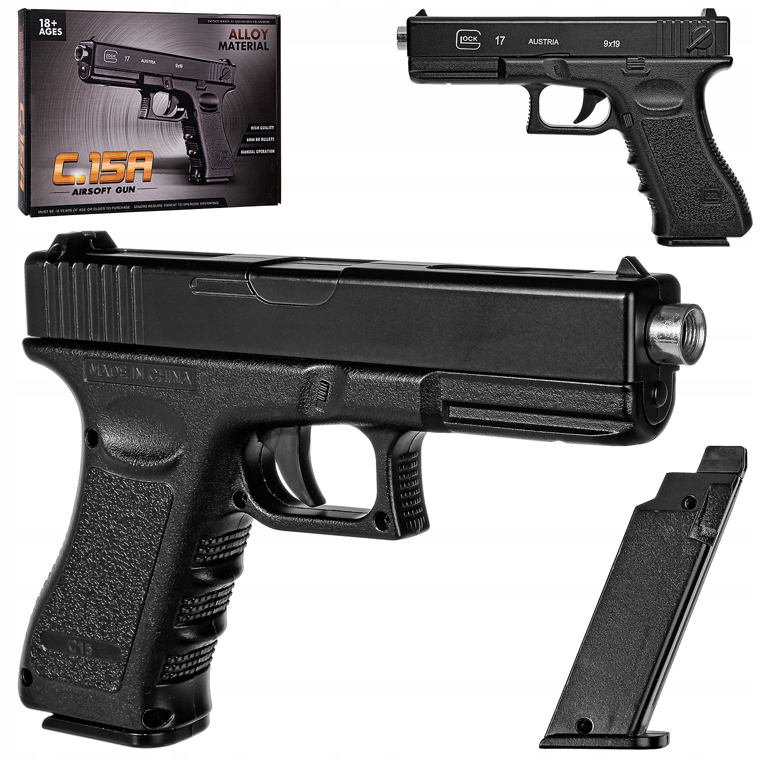 

Metalowy Replika Pistolet Kulki C15A Glock 17 Asg