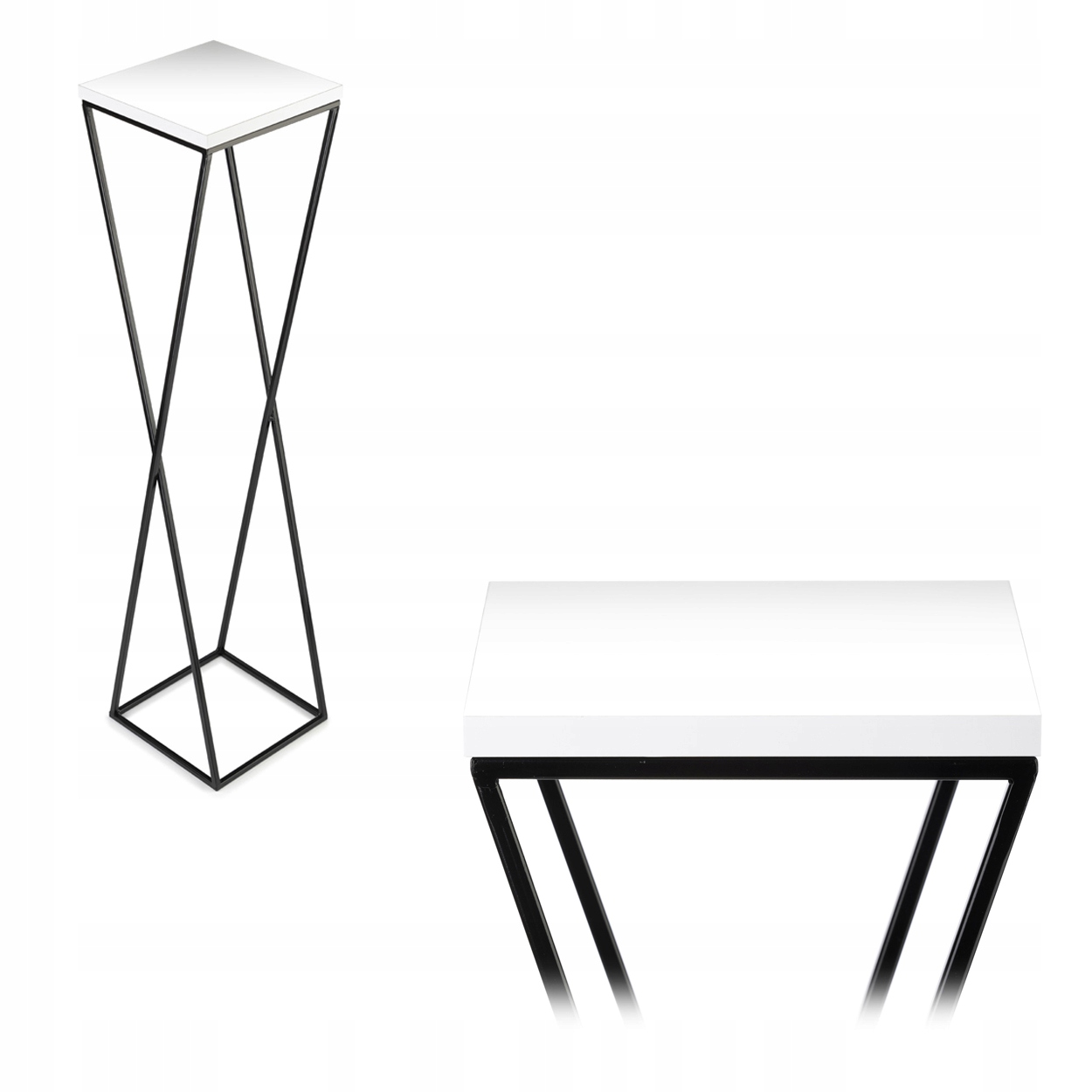 

Metalowy Kwietnik Czarny Biały Mdf Stojak 100 cm