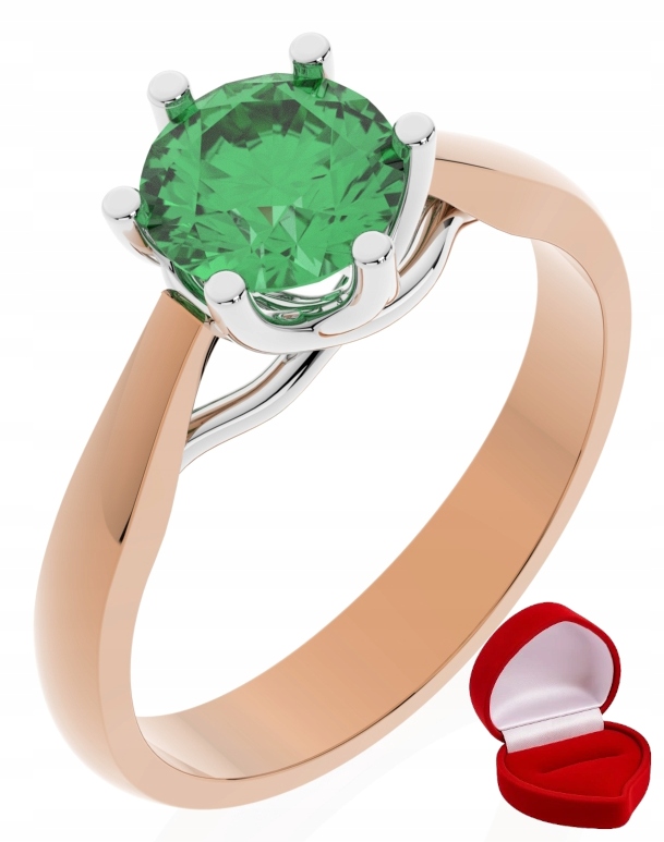 Zlatý Prstýnek 585 14k Smaragd 1 ct Růžové Zlato R25