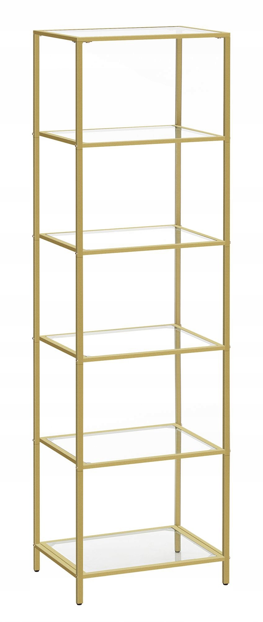 Sklenený regál na knihy, ozdoby, dekorácie so zlatým glamour rámom, 177,3 cm