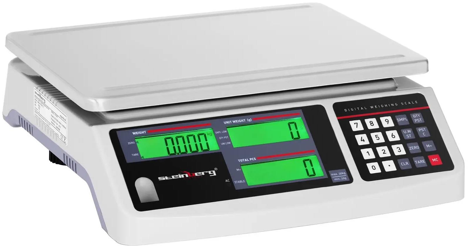 Waga Sklepowa Kontrolna 30kg 1g Akumulator Steinberg SBS-PW-301CC 10030320
