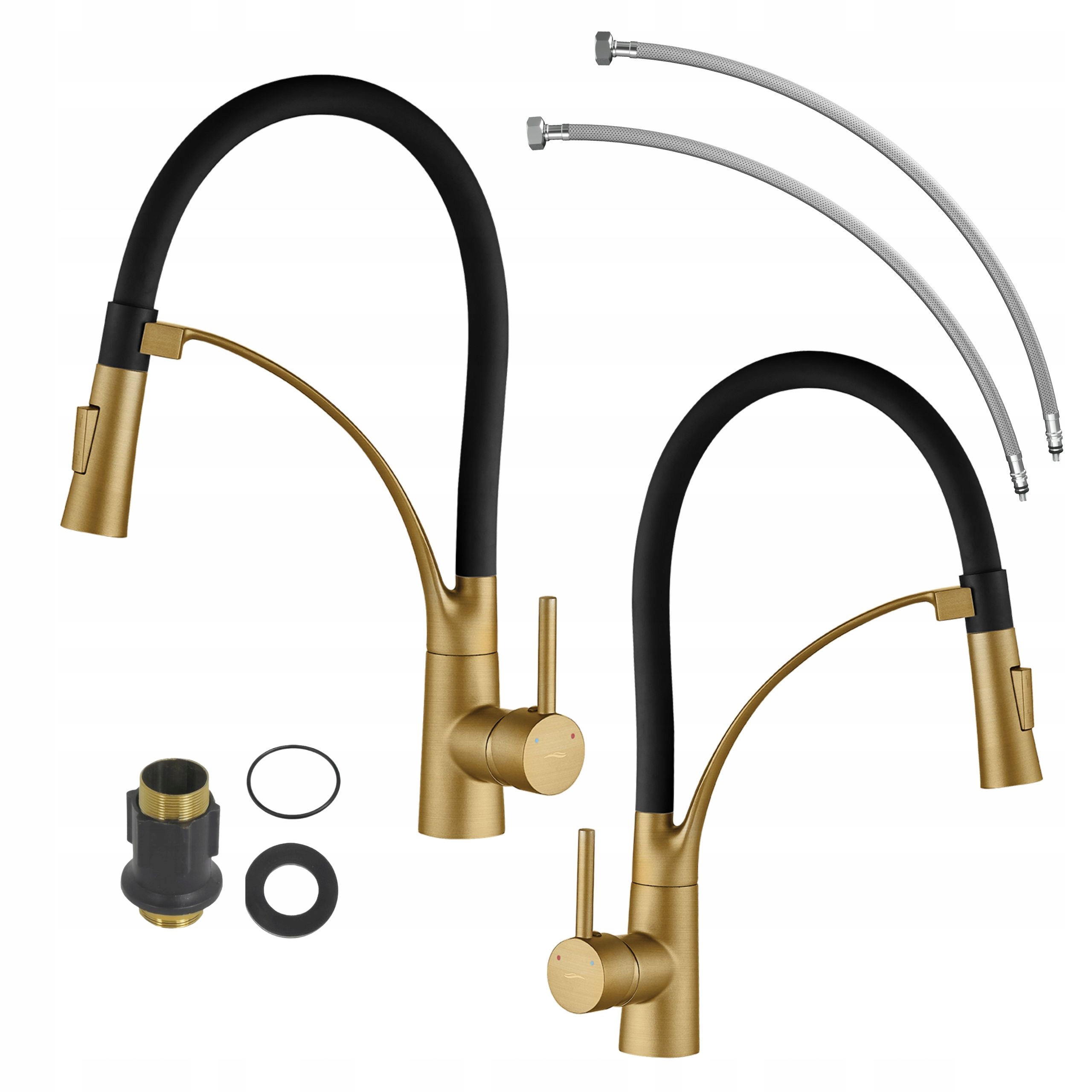 Kuchyňská Baterie Zlatá Stojící Elastická Vytahovací Sprcha Kohoutek do dřezu