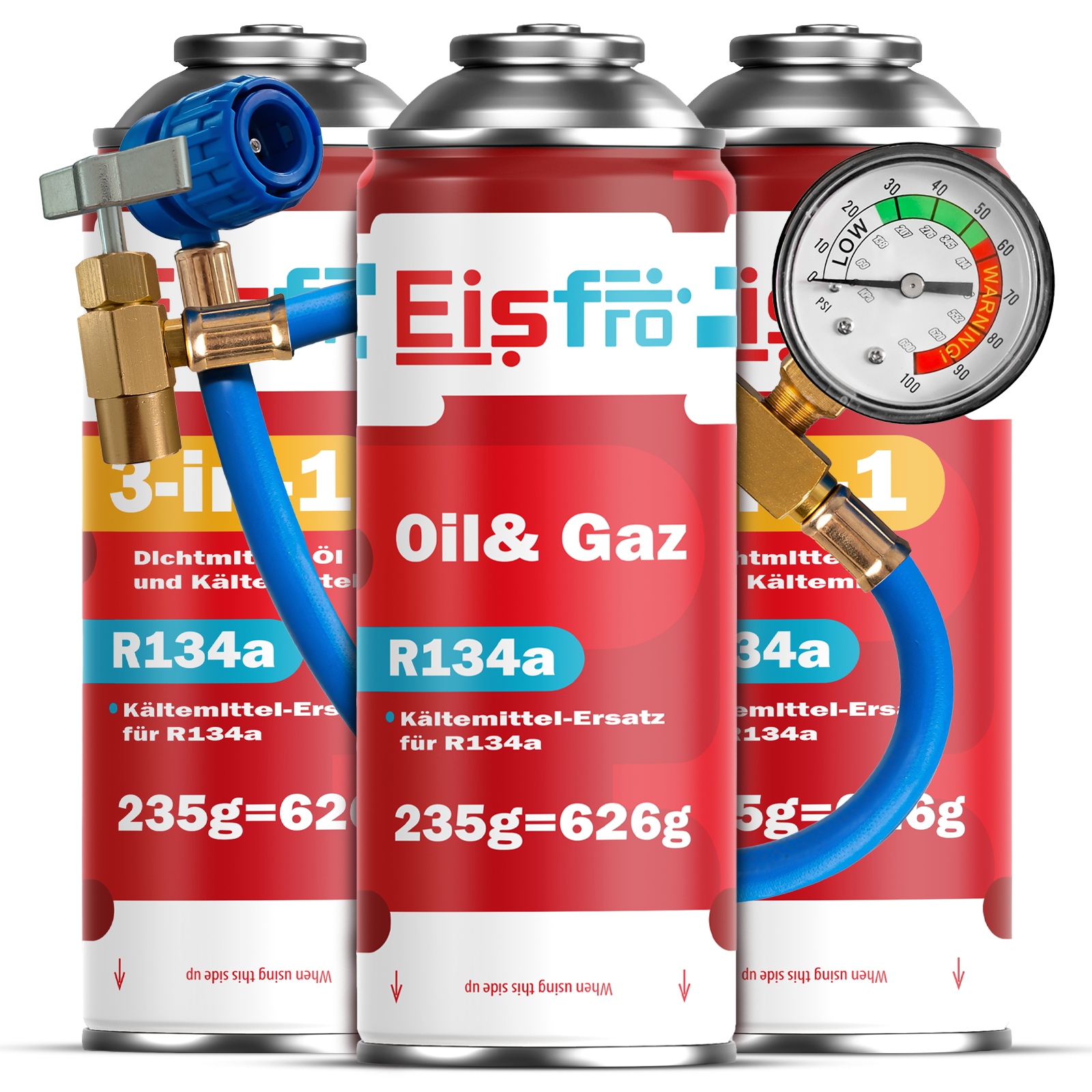 3x Gaz Pro Klimatizace R134a chladivo 2v1 3v1 705g Kabel