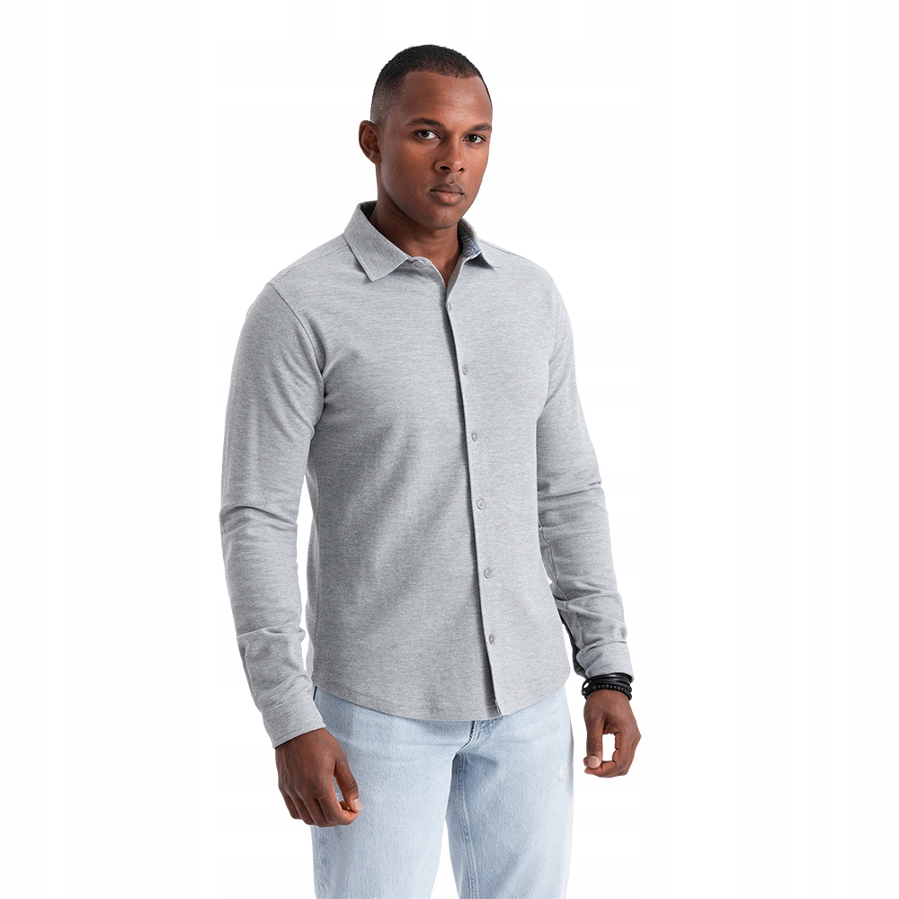 Koszula męska bawełniania szara casual slim fit Ombre OM-SHCS-0177 V5 XL