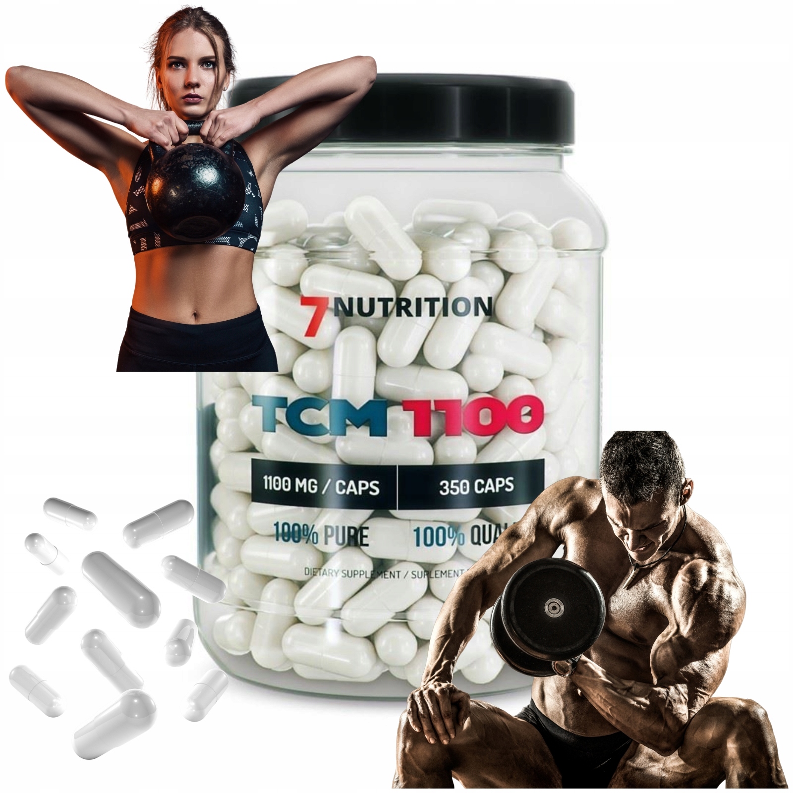 7Nutrition Tcm 1100 350 kapslí kreatin jablečnan pro sílu, sílu a čistou hmotu