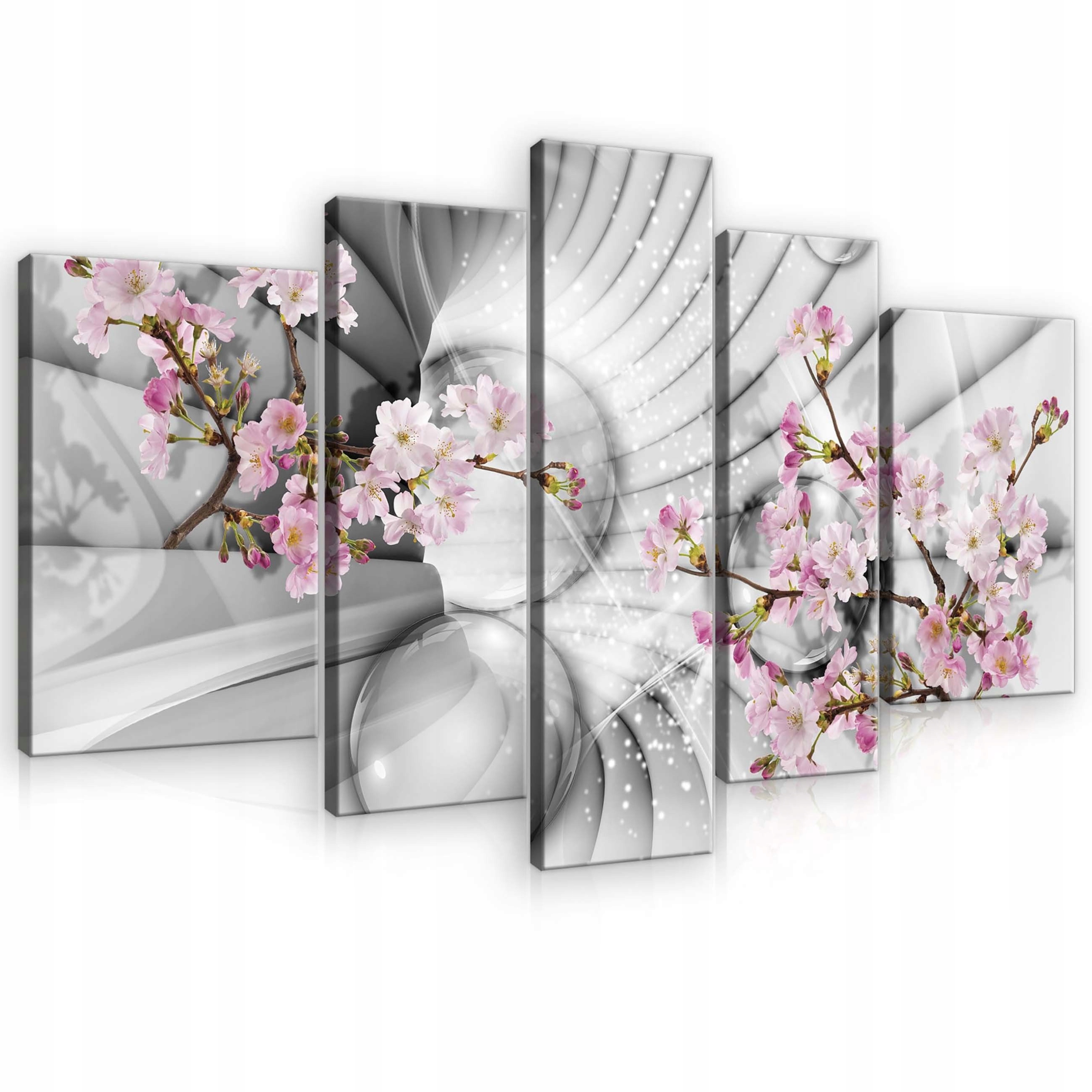Modulárny obraz 170x100 Sakura Ružová Šedá Biela Abstrakcia Polypty