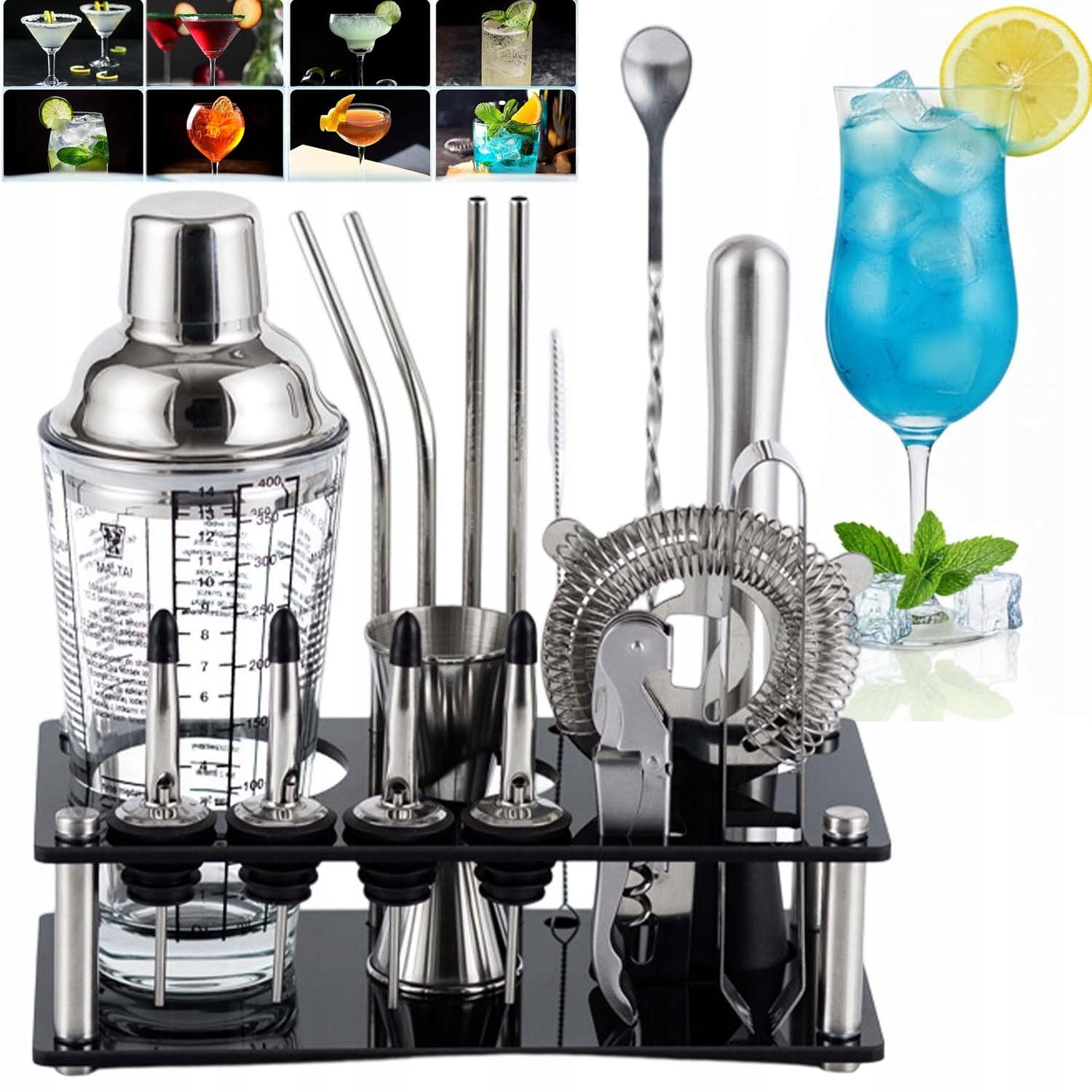 Barmanský Set 17 El Shaker Odměrka Lžíce Palička Na Koktejlové Nápoje