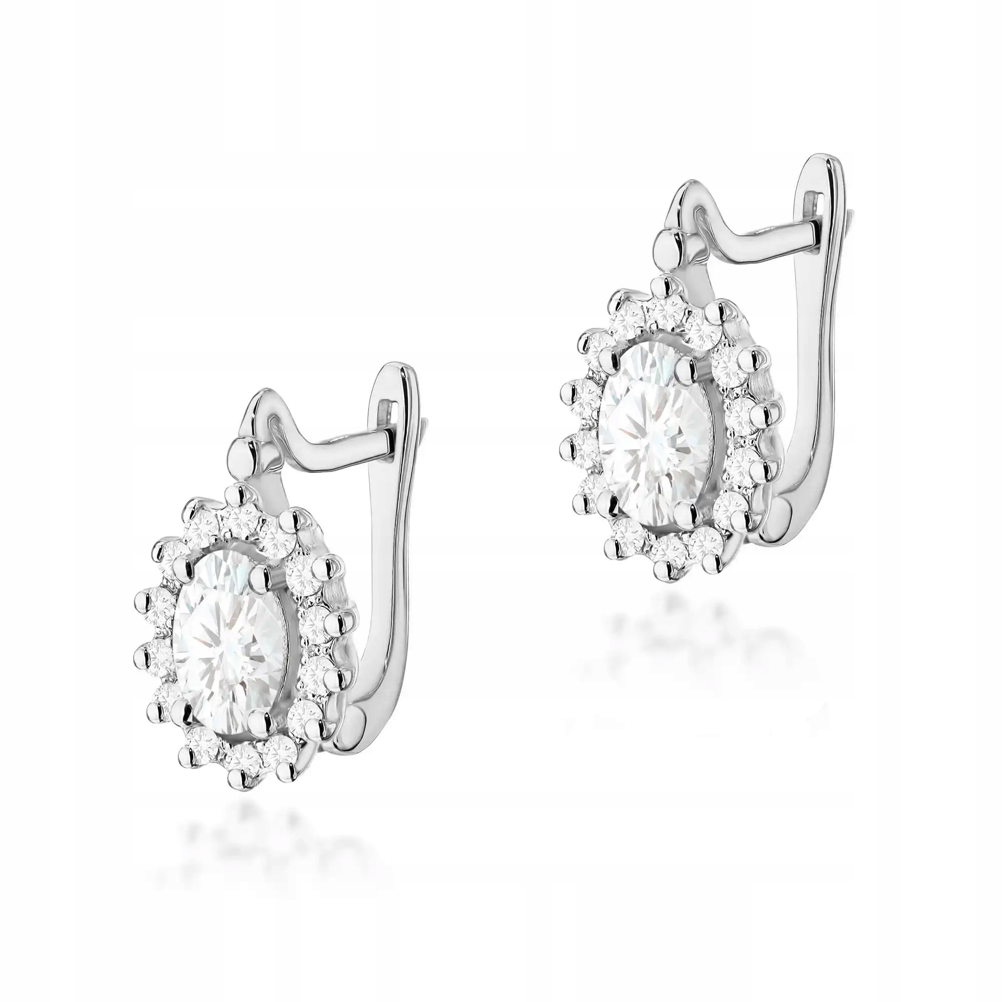 Náušnice ze zlata 585 s laboratorním diamantem, bílé zlato, efektní, 14kt