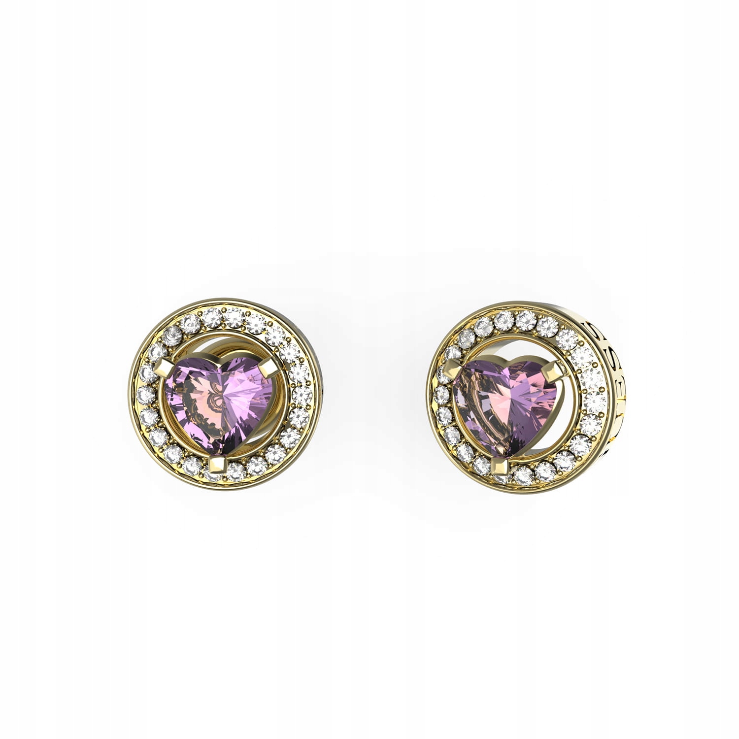 Náušnice Guess M'ama Non Kolečka a srdce zirkon fialová ocel zlatá tyčinka