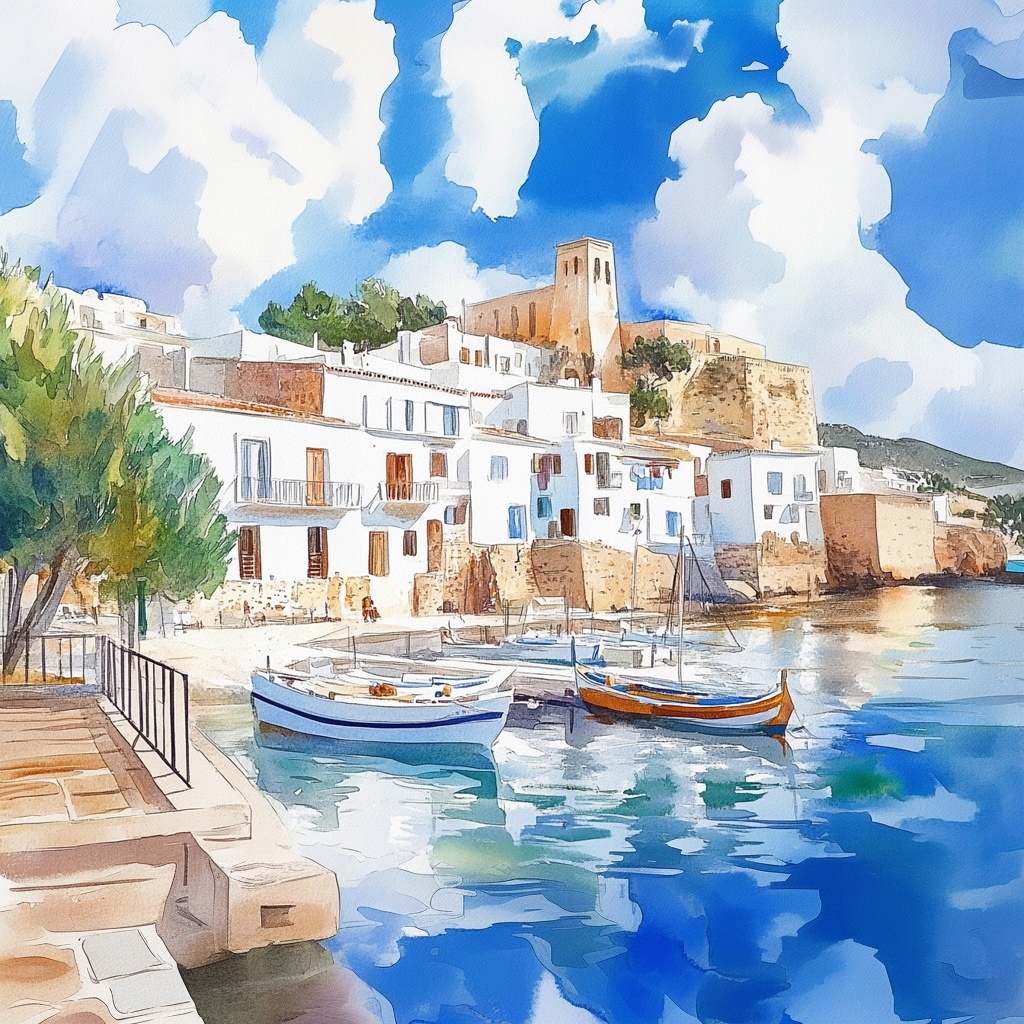 Obraz Na Plátně Canvas Španělsko Ibiza Městečko Přístav Lodě Moře 80x80