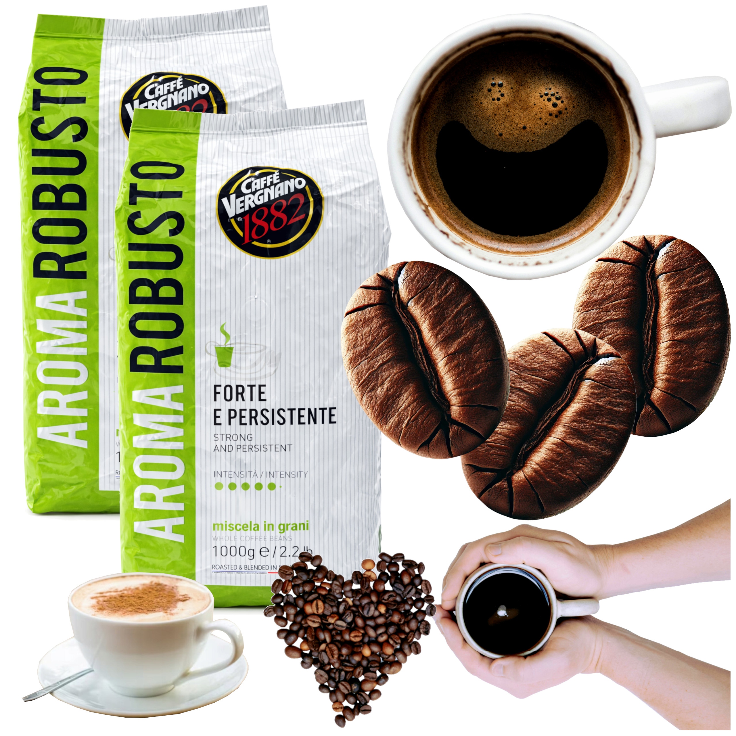 Kawa Ziarnista 1kg x2 op. Mieszana Palona Vergnano Aroma Mio Robusto 2000 g