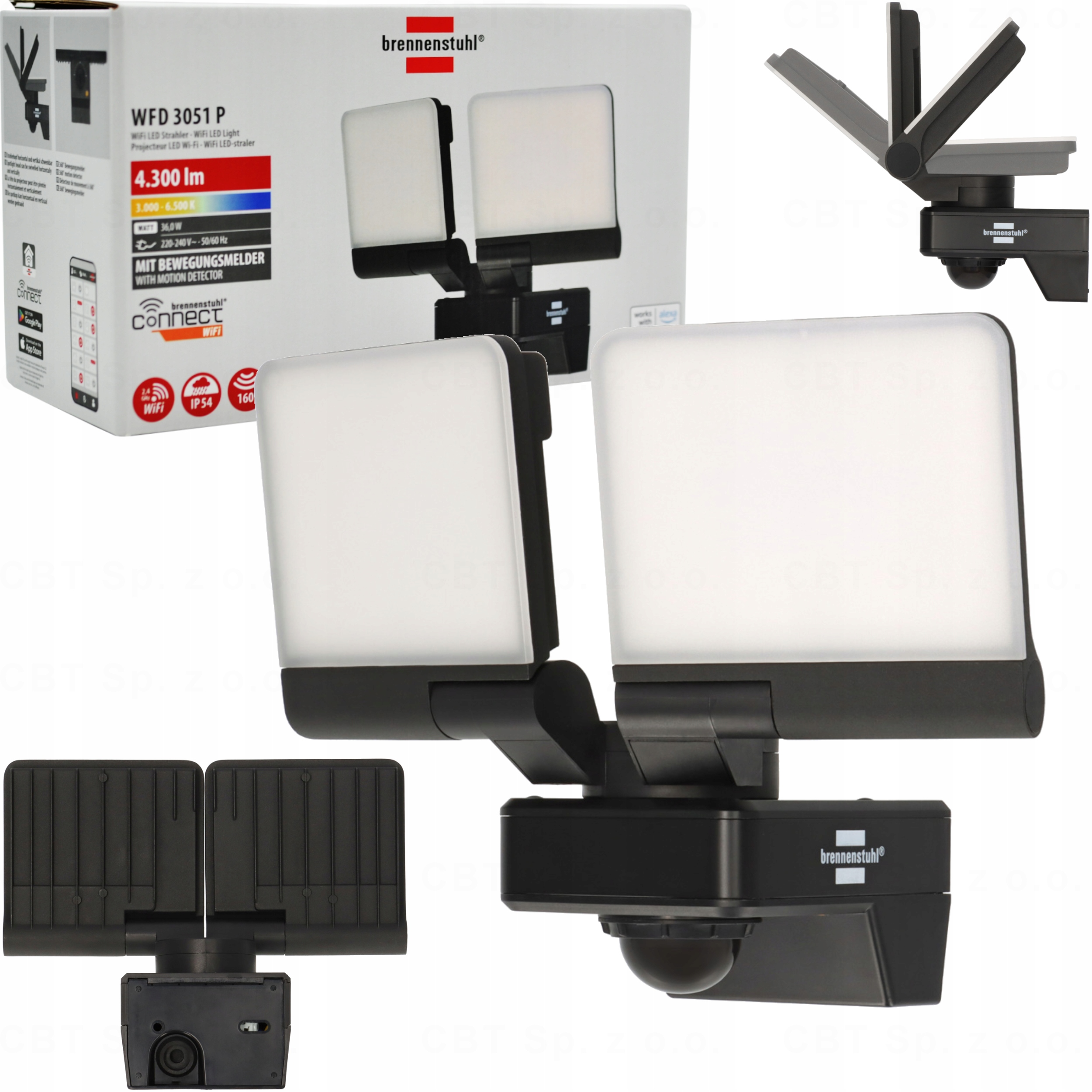 Lampa Podwójna Zewnętrzna Reflektor Ścienny Z Czujnikiem Ruchu Wifi 4300lm