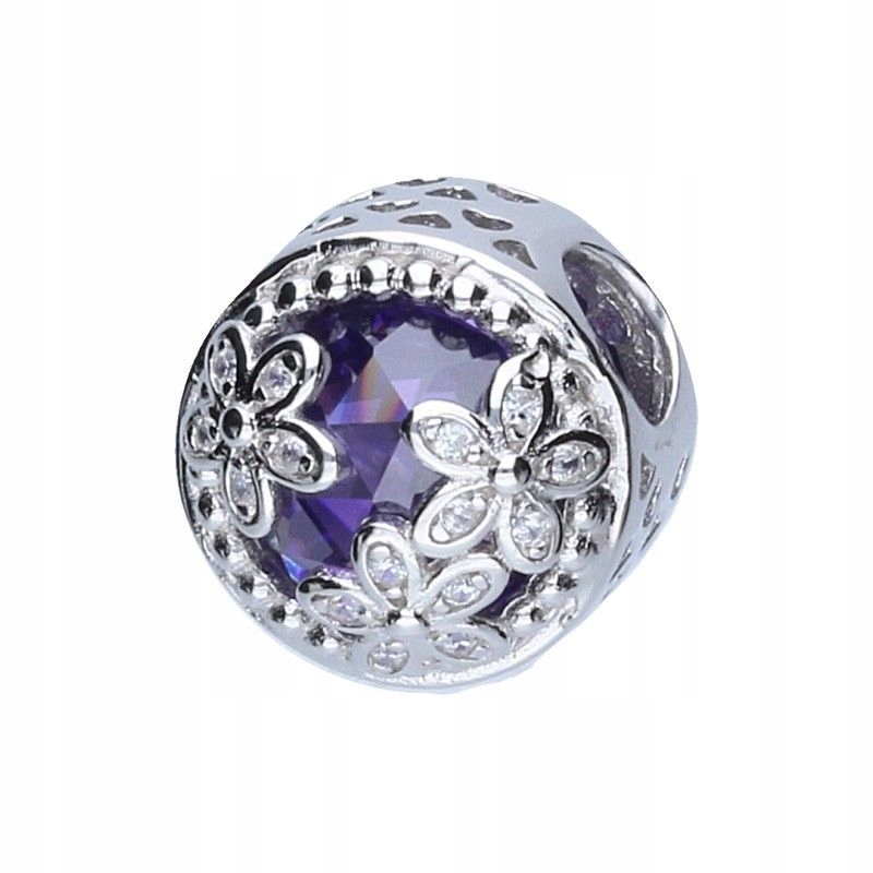 Přívěsek na modulární náramek 3 mm, stříbro 925 rhodiované, ametyst, květiny