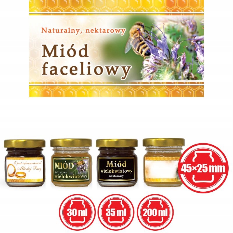 Mini etykiety na miód faceliowy 100szt - wzór EM19 Kod producenta EM19