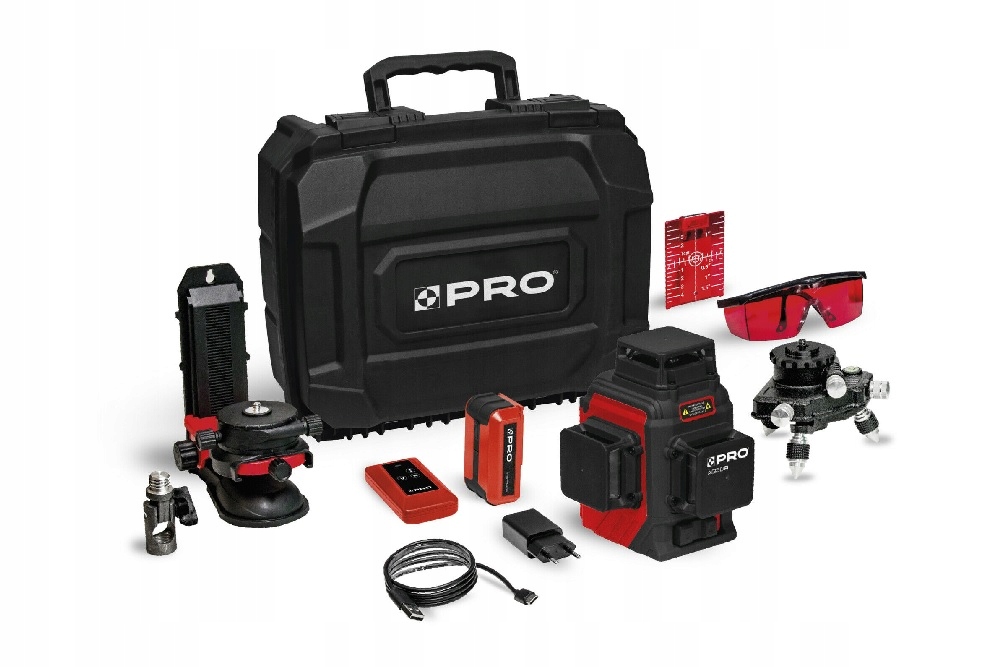 Víceřádkový laser Pro AQ3DR Červený, Sada Plus, Tři roviny, Pilot