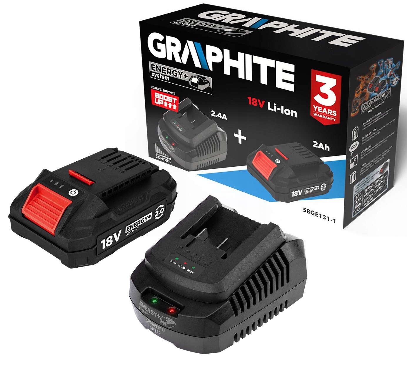 Sada Energy+ akumulátor 2Ah s nabíječkou Graphite