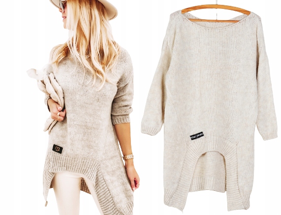 CIEPŁY GRUBY SWETER ASYMETRYCZNY WEŁNA K41 Marka Modaistyl