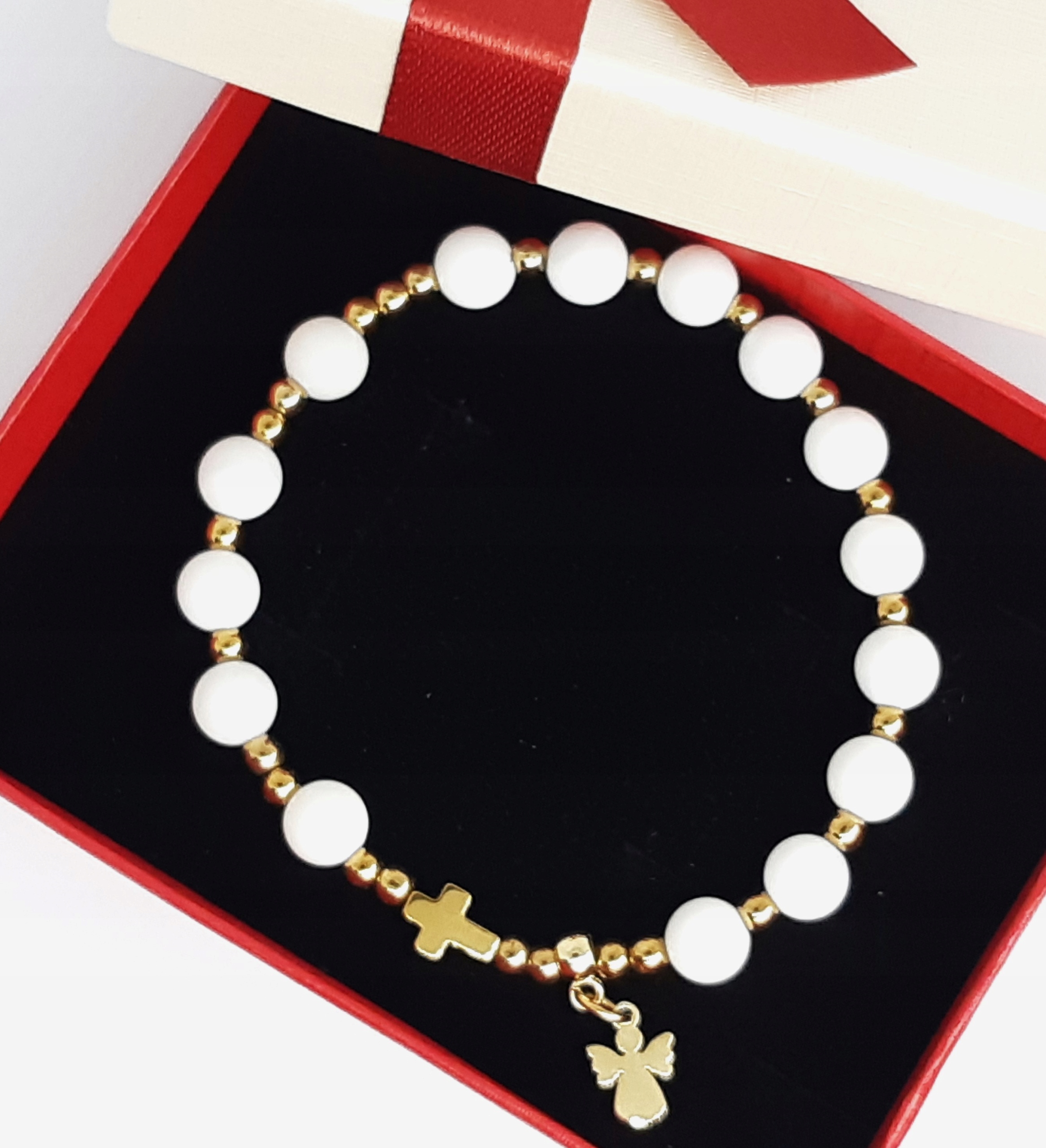 Bransoletka Różaniec na rękę - Minerał Jaspis Hematyt + Cytat z BIBLII