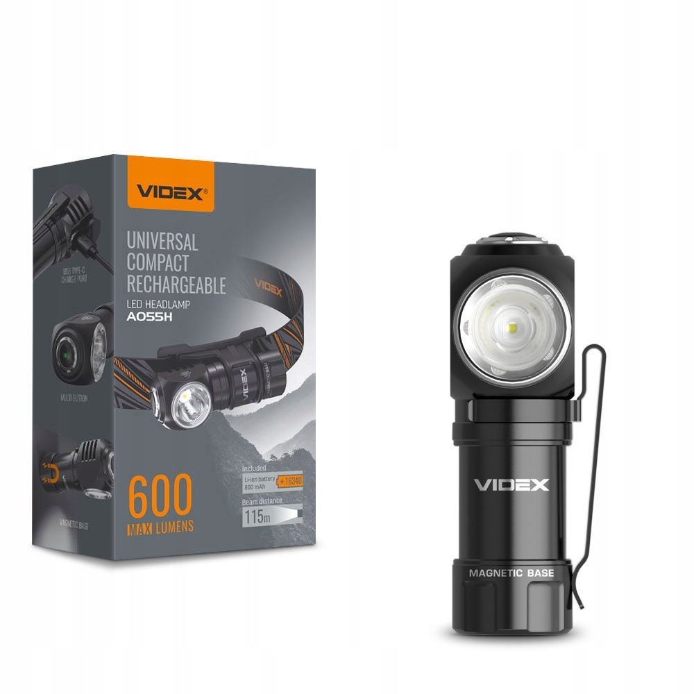 Latarka Led Videx Taktyczna Czołowa wojskowa 2w1 10W 600Lm 5700k Usb IP68