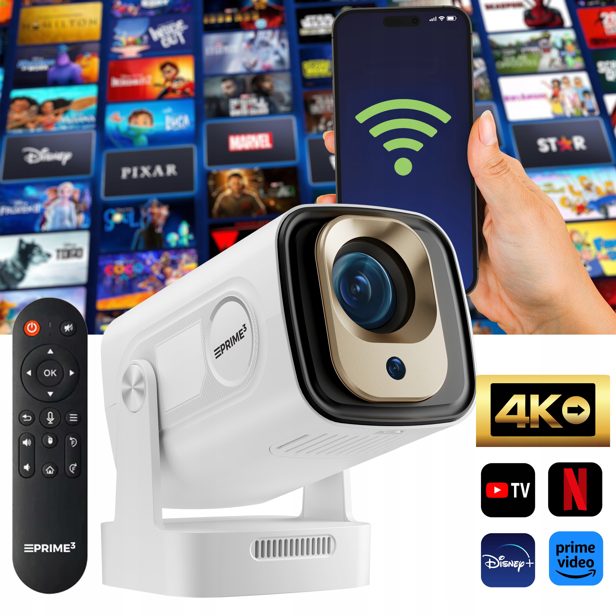 Rzutnik Projektor 48W Led Smart Android 14 4K Pilot 200 Cali PRIME3 CSP51