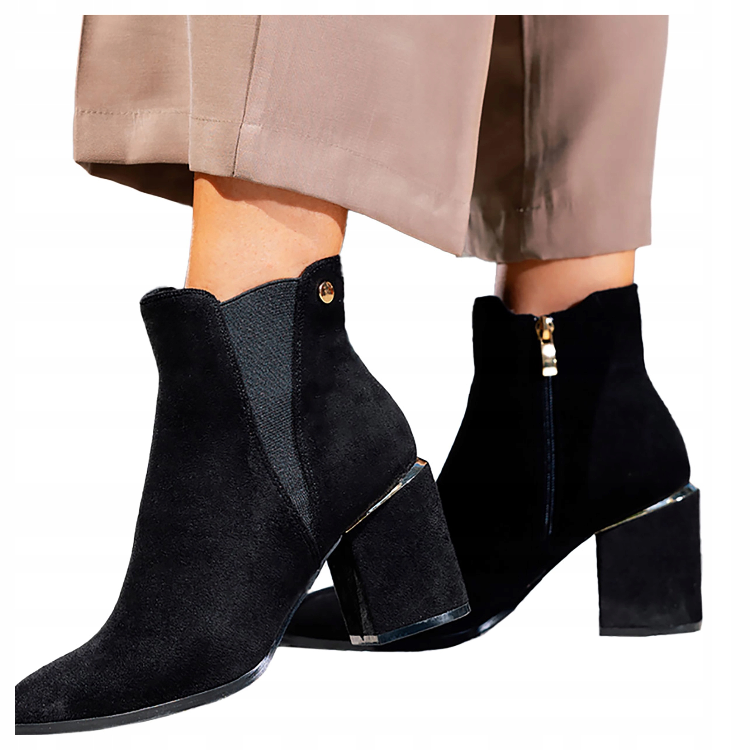 Černé Dámské Kotníkové Boty Elegantní Na Ozdobném Podpatku Sloupku Špic vel. 37