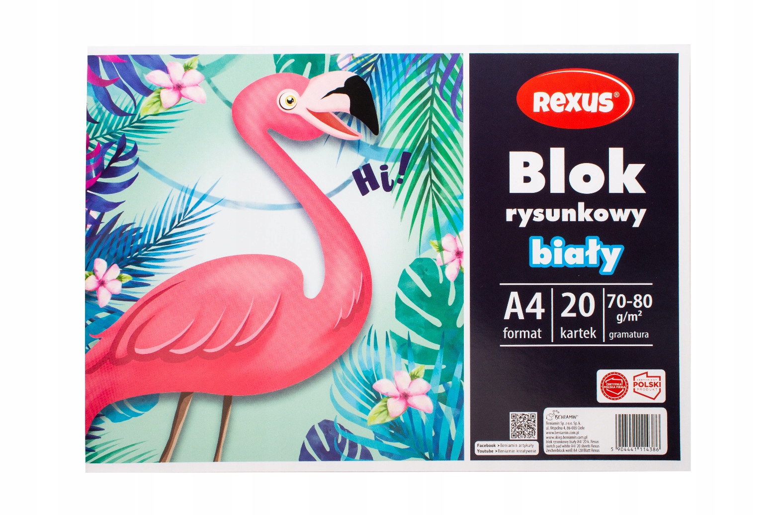 BLOK RYSUNKOWY BIAŁY A4/20 KARTEK REXUS BENIAMIN