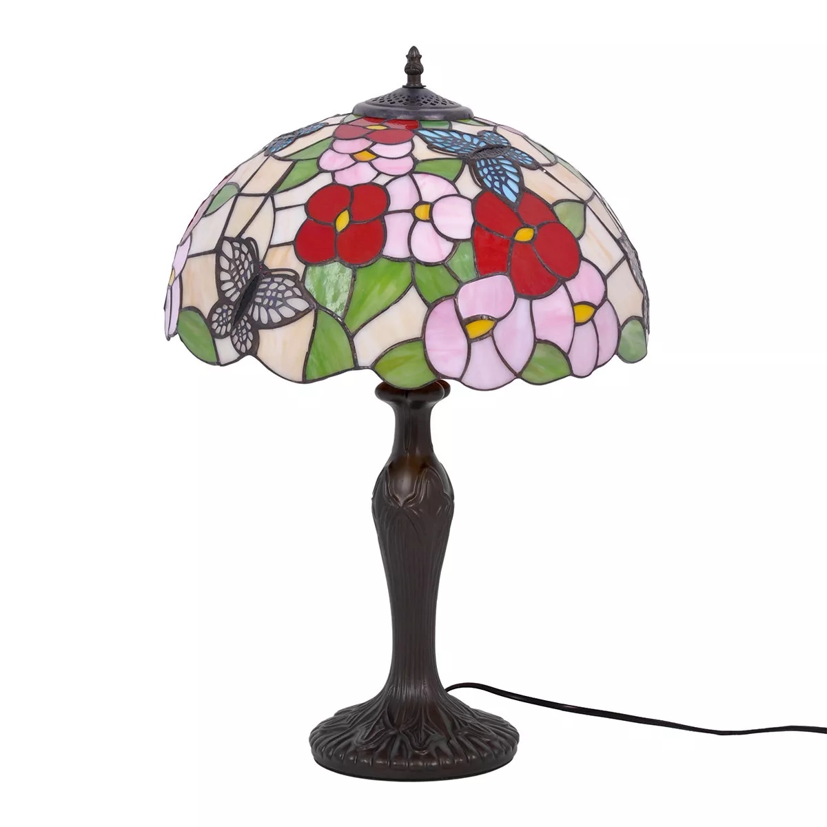 Stolová lampa vintage retro dekoratívna vitrážová kvety motýle 60 cm Kaja