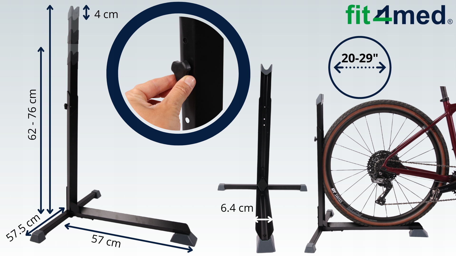 STOJAK PIONOWY Z REGULACJĄ WYSOKOŚCI UCHWYT ROWEROWY NA ROWER STABILNY Marka Fit4Med