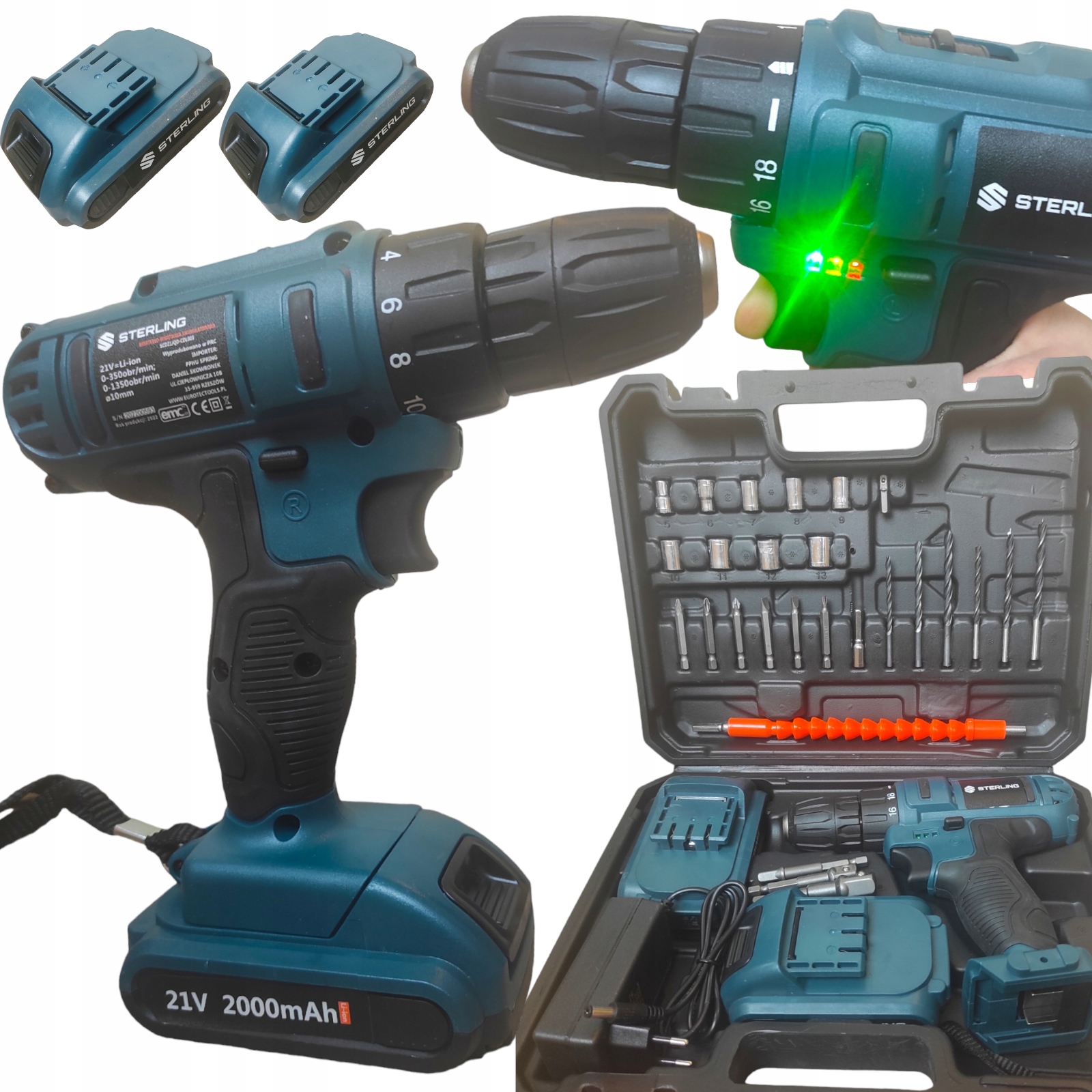 WKRĘTARKA WIERTARKO WKRĘTARKA AKUMULATOROWA 21V LED 2x AKUMULATOR + ZESTAW