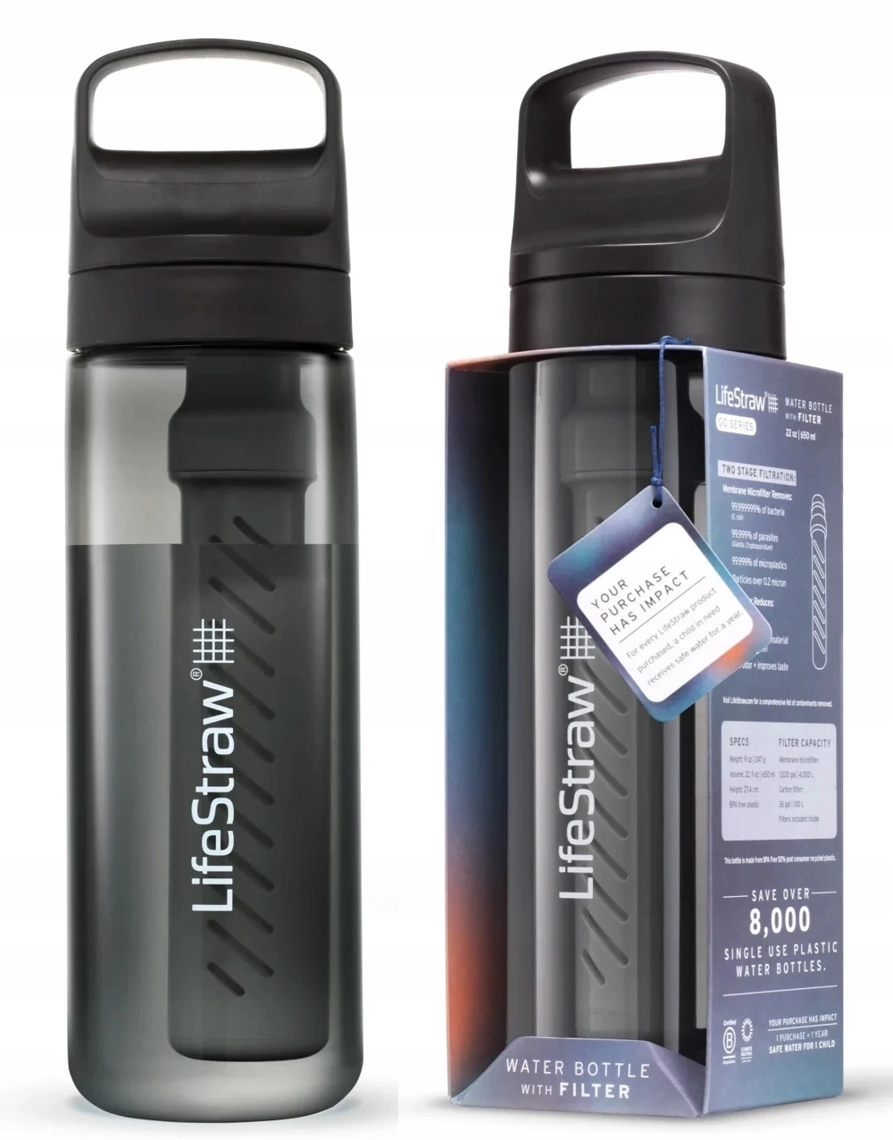 Butelka Filtrująca Bidon na Wodę LifeStraw Go 2.0 / 0.65L 650ml Czarny