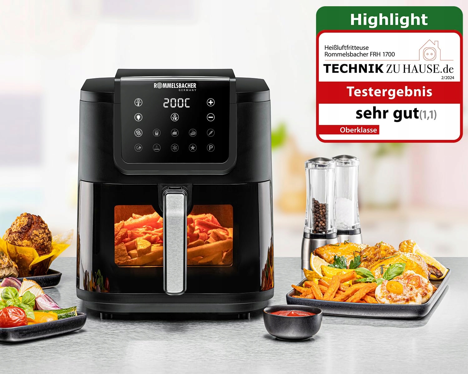 ROMMELSBACHER Frytkownica Beztłuszczowa XXL 8L Cicha 10 Programów 60-200°C — miniatura 2