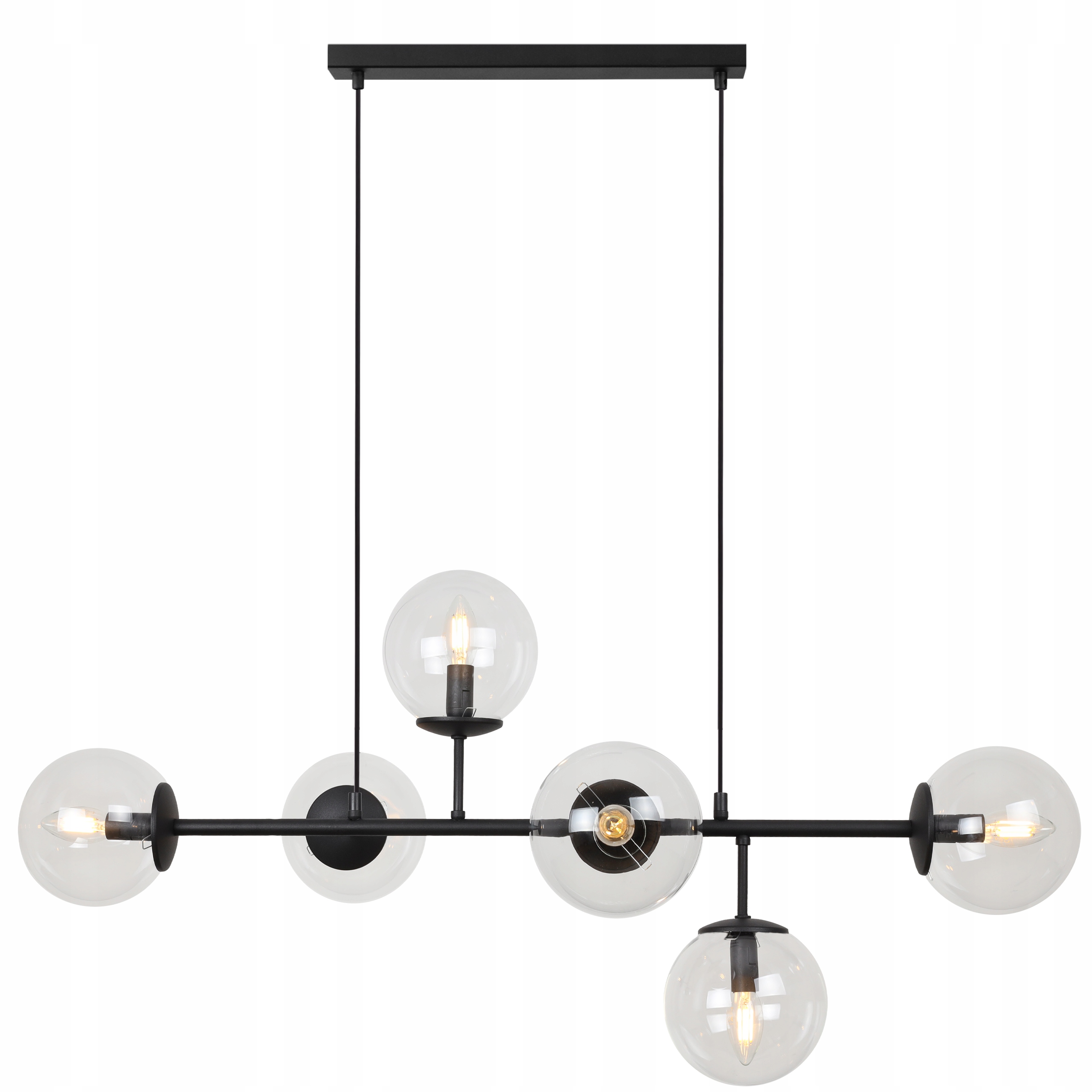 Závesná Stropná Lampa Čierna Loft Transparentné Bezfarebné Gule Zo Skla