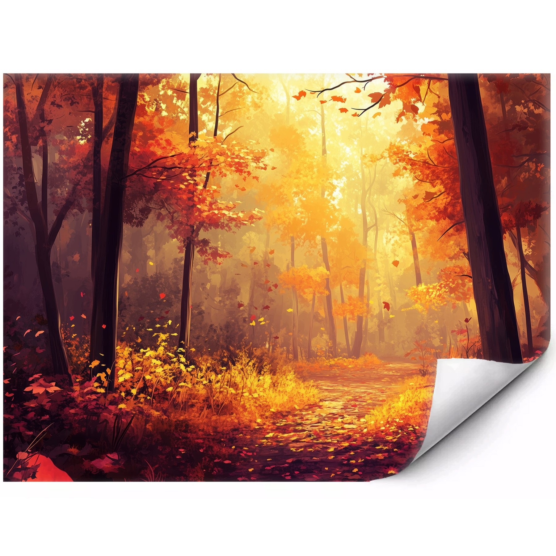 Fototapeta Premium Słoneczny jesienny las w złocistych barwach 400x280 cm