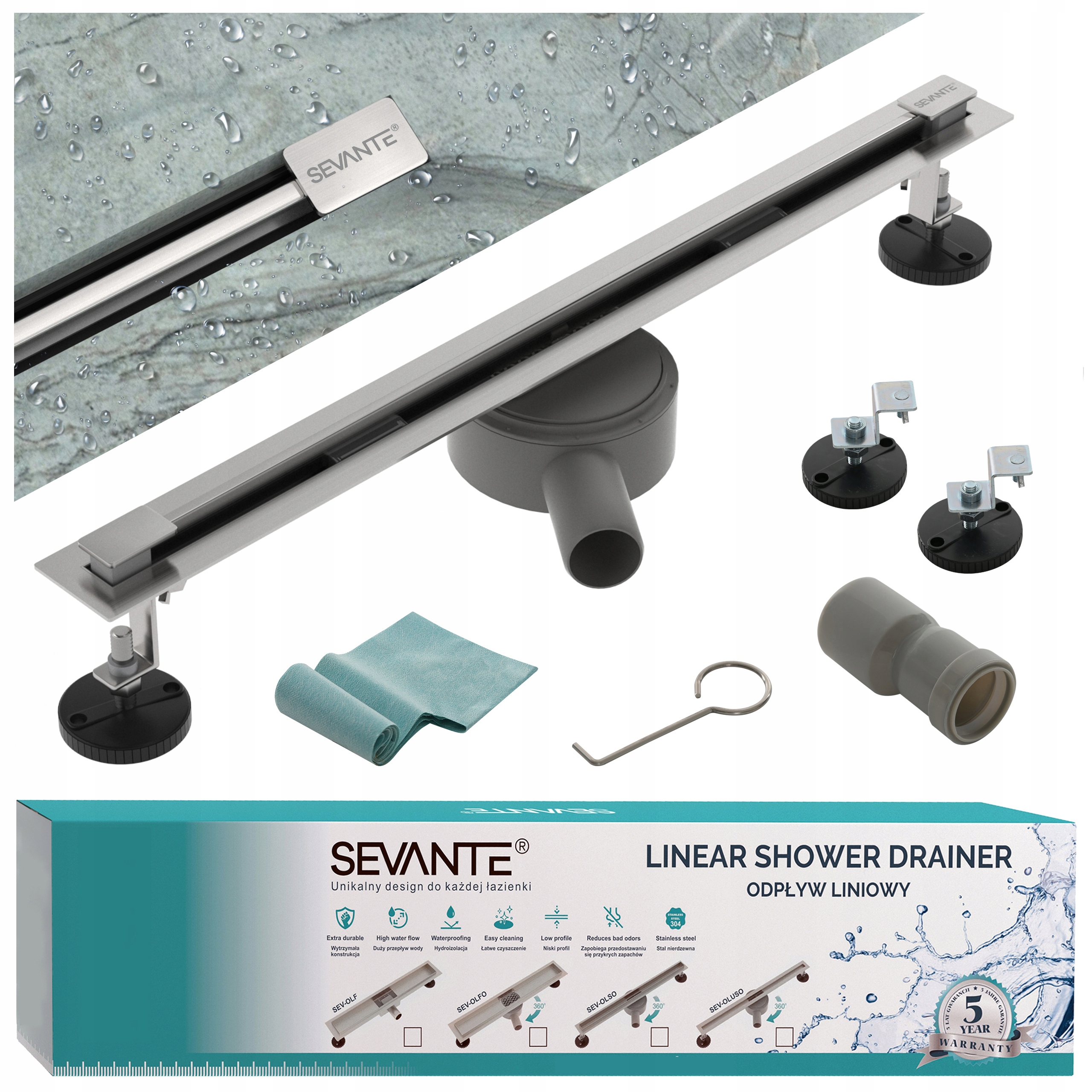 Lineárny odtok Ultra Slim 90 cm otočný sifón inox oceľ veľká priepustnosť