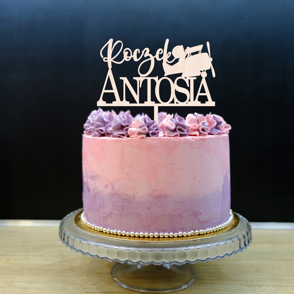 TOPPER TORT URODZINY ROCZEK SAMOLOT NAPIS CZARNY Rodzaj ozdoby waflowe