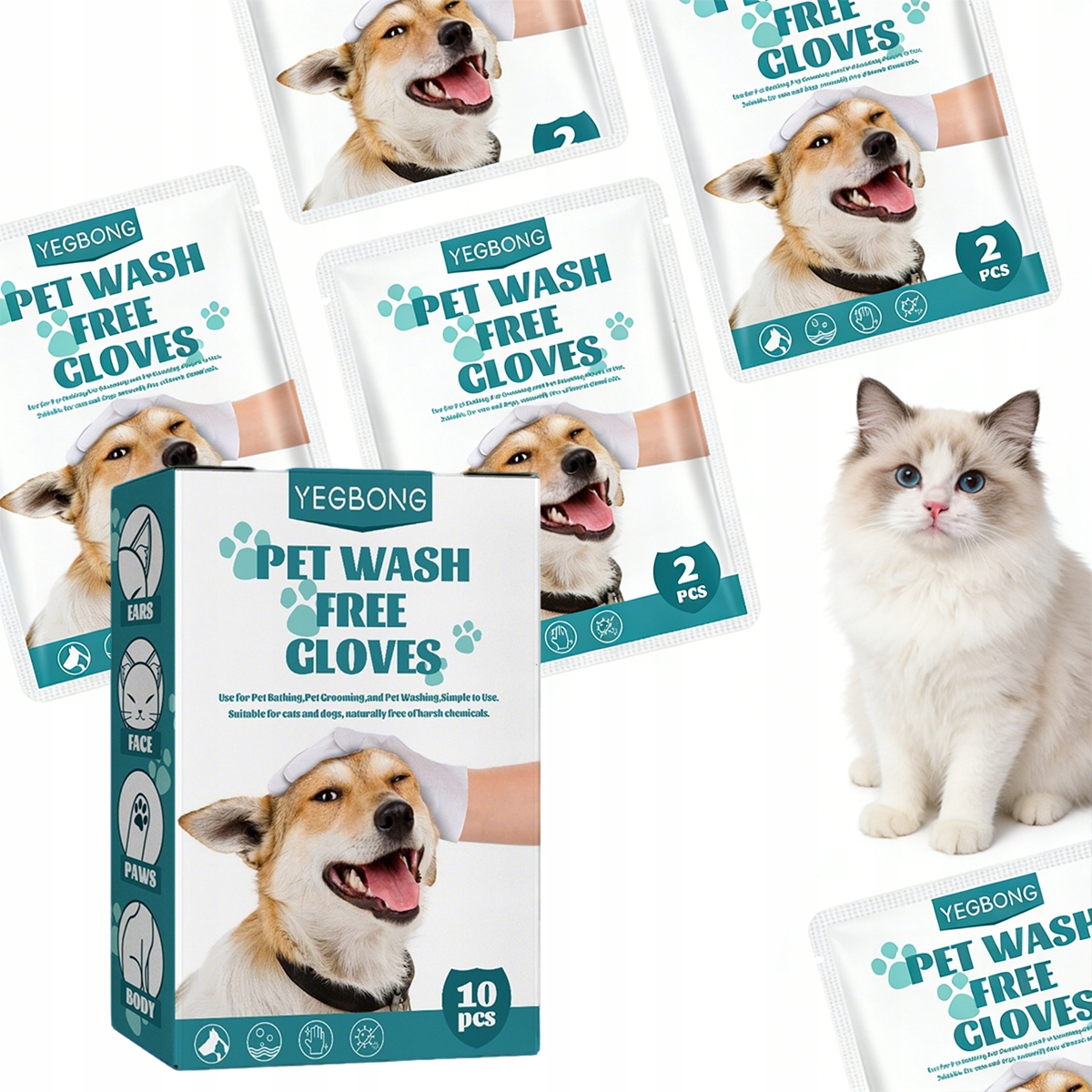 Levně Rukavice Na Mytí Psa A Kočky – Sada 10 Ks (2×5) Vlhčené