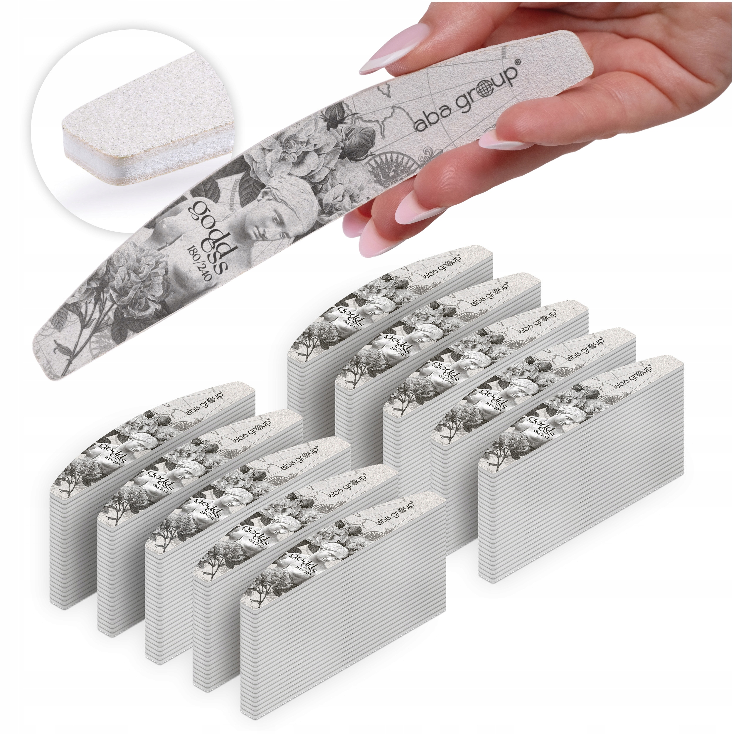 pilník na nehty Loďka Půlměsíc 180/240 Standard 250 kusů Aba Group
