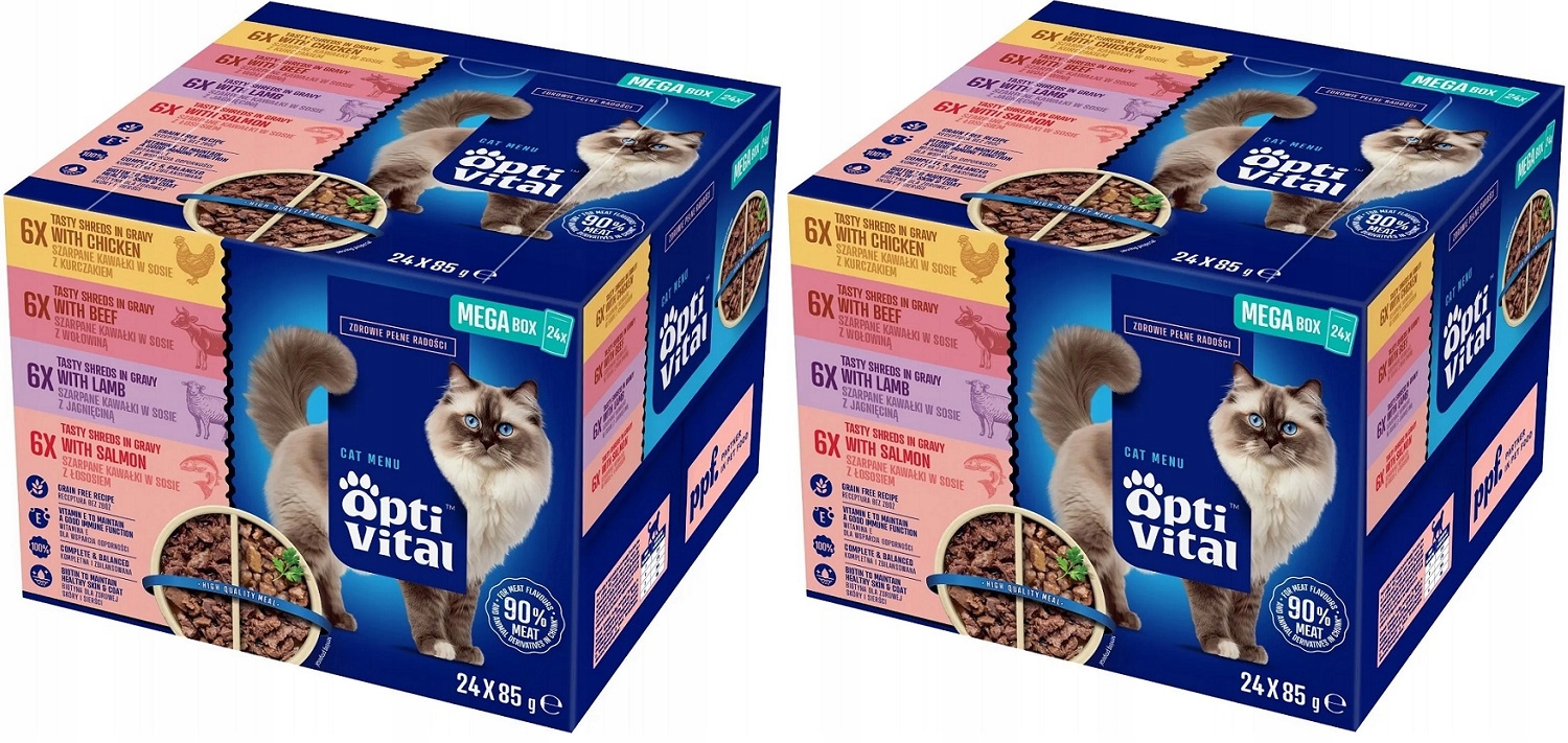 Levně Optivital Krmivo Mokré Pro Kočky 2X Box Sáčky MIX 4 Příchutí V Omáčce 48X85 G