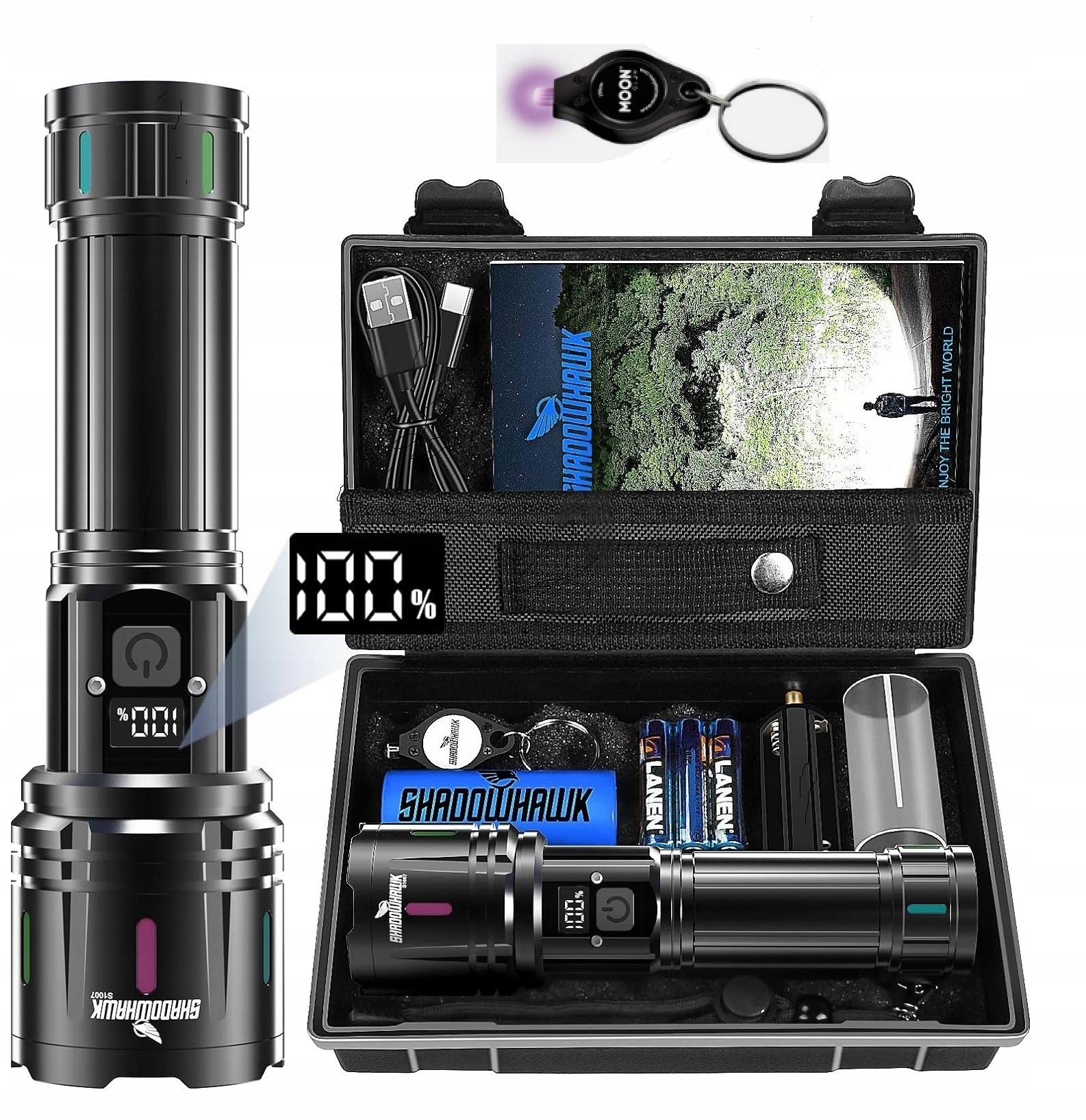 Výkonná Taktická Led Svítilna 30000 l, Powerbanka dárek Shadow Hawk