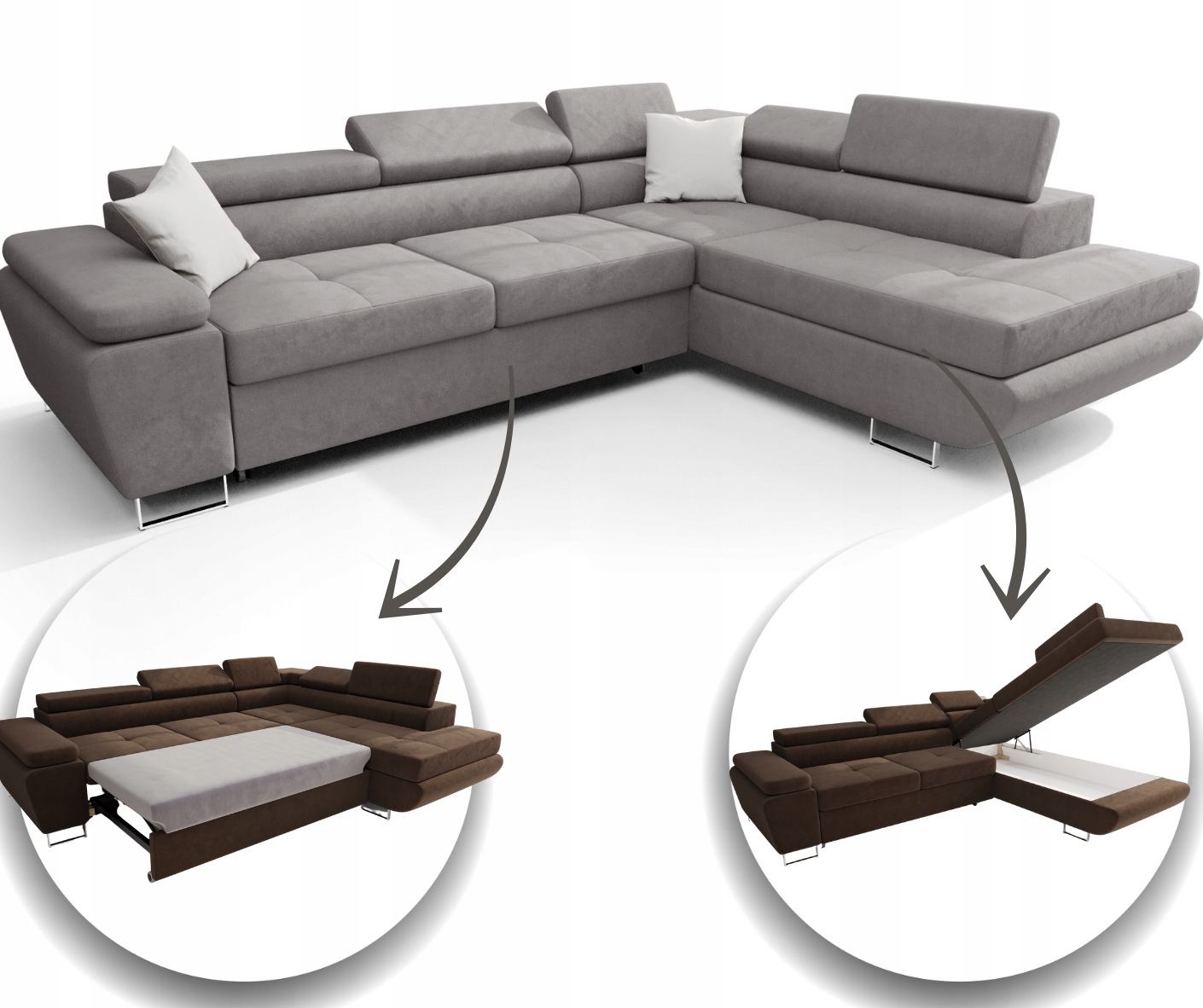 Rohová Sedací Souprava Rozkládací 272X200 Kontejner Funkce Spaní Skladová Nabídka Jacob