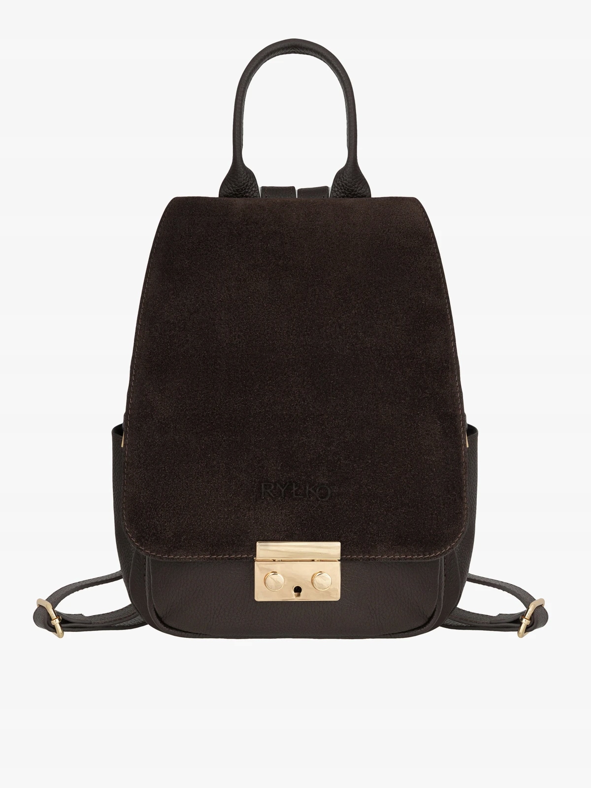 Ryłko Plecak damski skórzany na co dzień plecaczek na klamrę czekoladowy