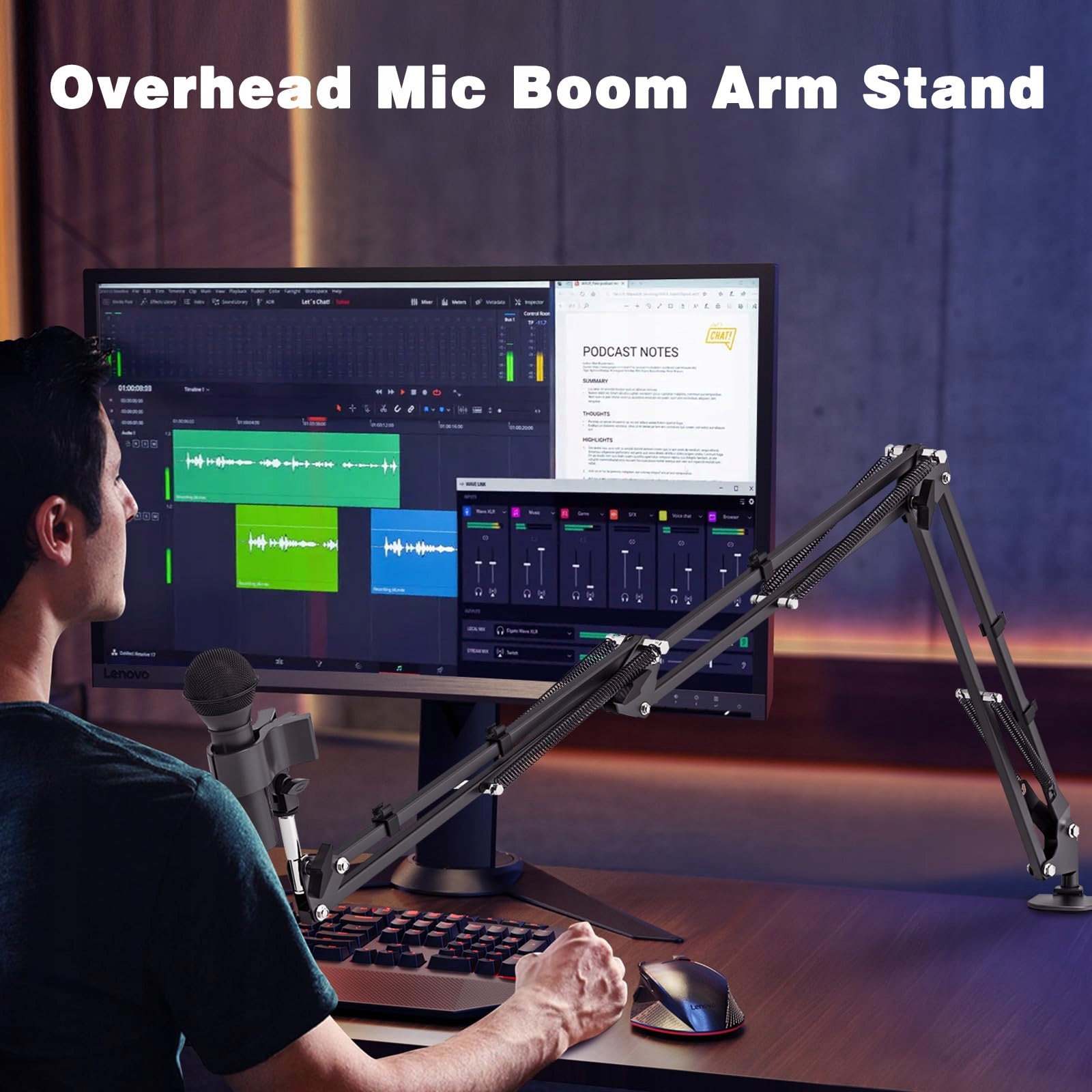 JUBOR Statyw Mikrofonowy Boom Arm Regulowany Uchwyt do Mikrofonu z Klamrą — miniatura 2
